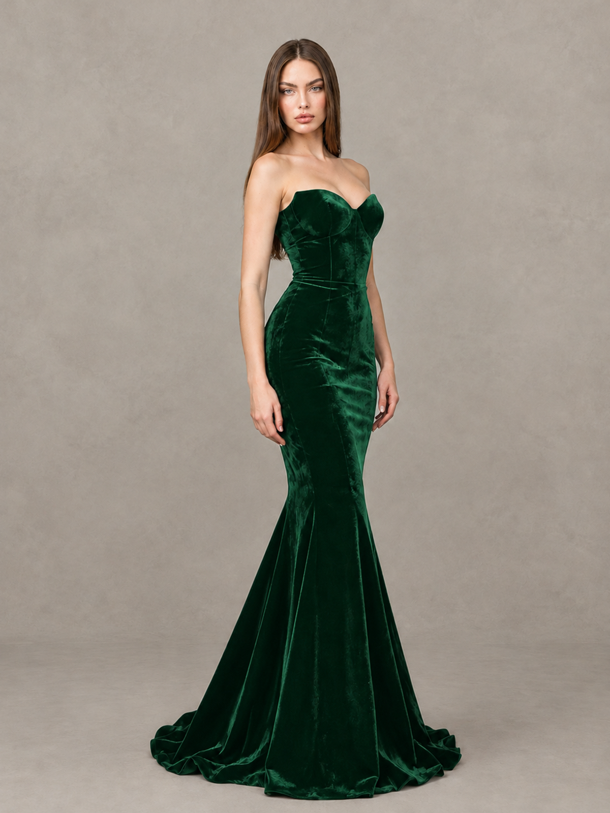 BOLODOO Emerald Green Strapless Sweetheart Velvet-Look Mermaid Evening Dress - Emerald Green - Emerald Green_4