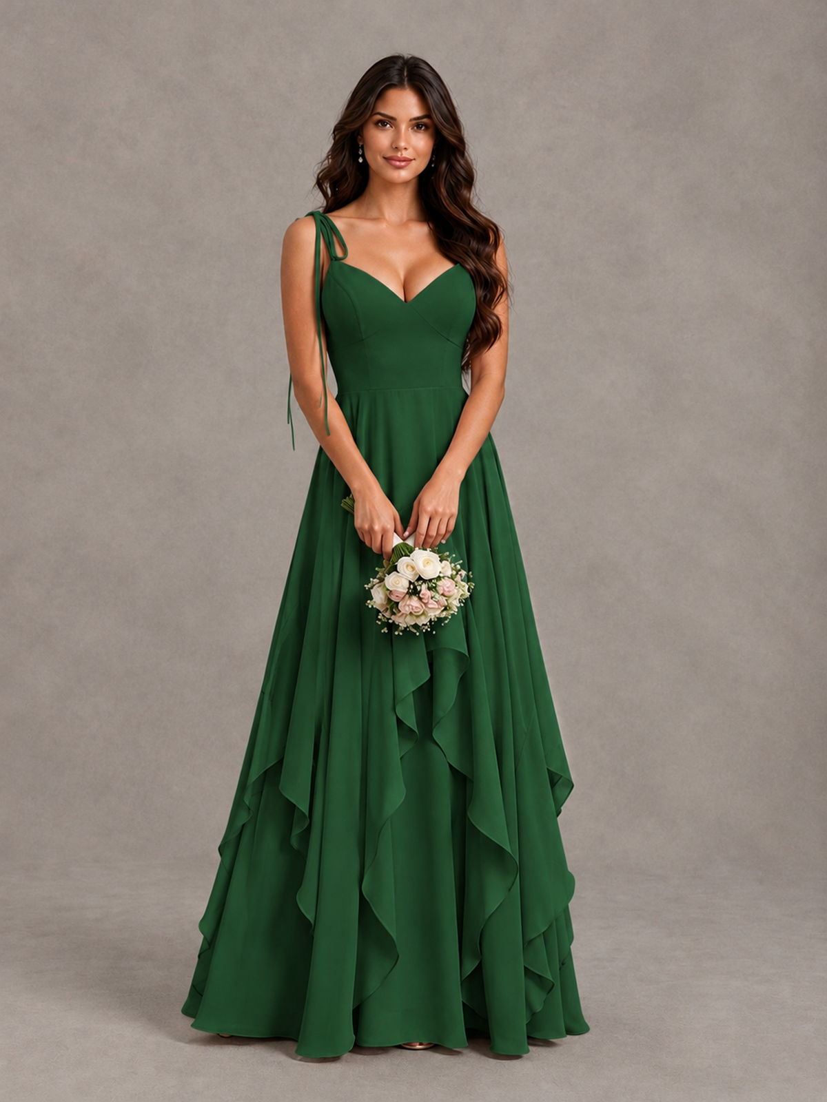 BOLODOO Emerald Green Tie-Strap Ruffle A-Line Bridesmaid Dress - Emerald Green - Emerald Green_4