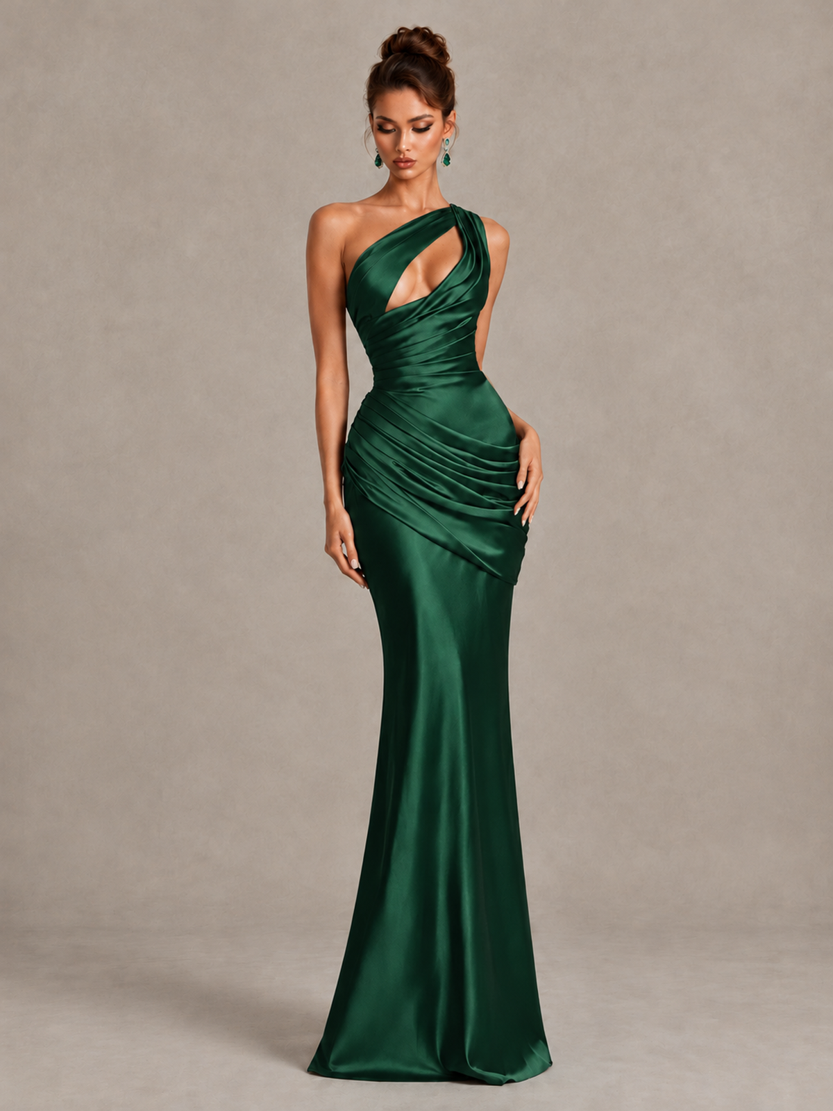 BOLODOO Emerald Green One-Shoulder Cutout Satin Mermaid Prom Dress - Emerald Green - Emerald Green_4