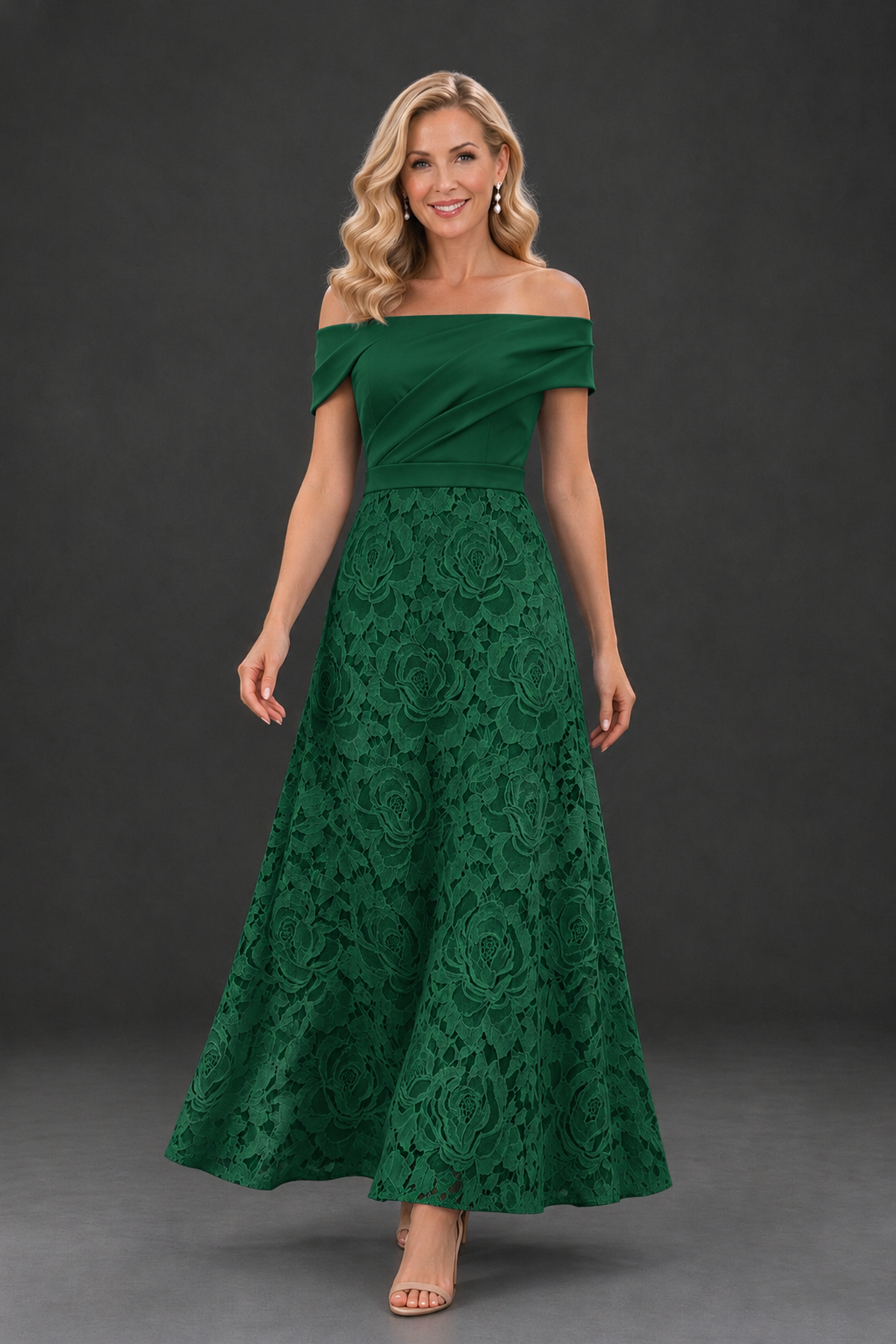 BOLODOO Emerald Green Off-the-Shoulder Floral A-Line Mother of the Bride Dress - Emerald Green - Emerald Green_4