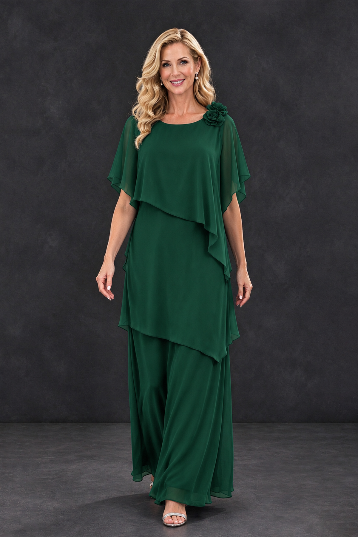 BOLODOO Emerald Green Tiered Flutter Sleeve Mother of the Bride Maxi Dress - Emerald Green - Emerald Green_4