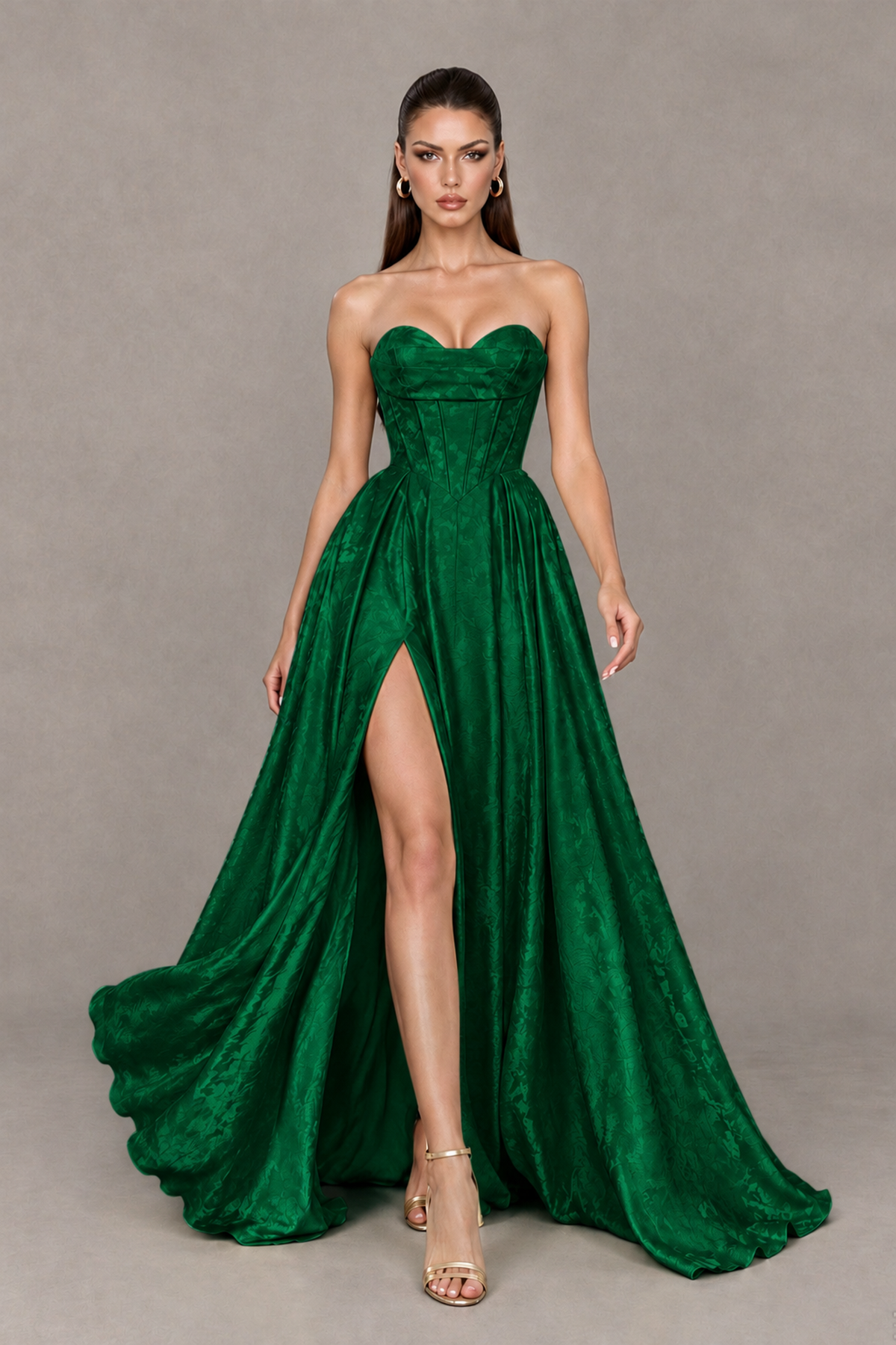 BOLODOO Emerald Green Strapless Sweetheart Corset Prom Dress with High Slit – Lace-Up Back A-Line Evening Gown - Emerald Green - Emerald Green_4