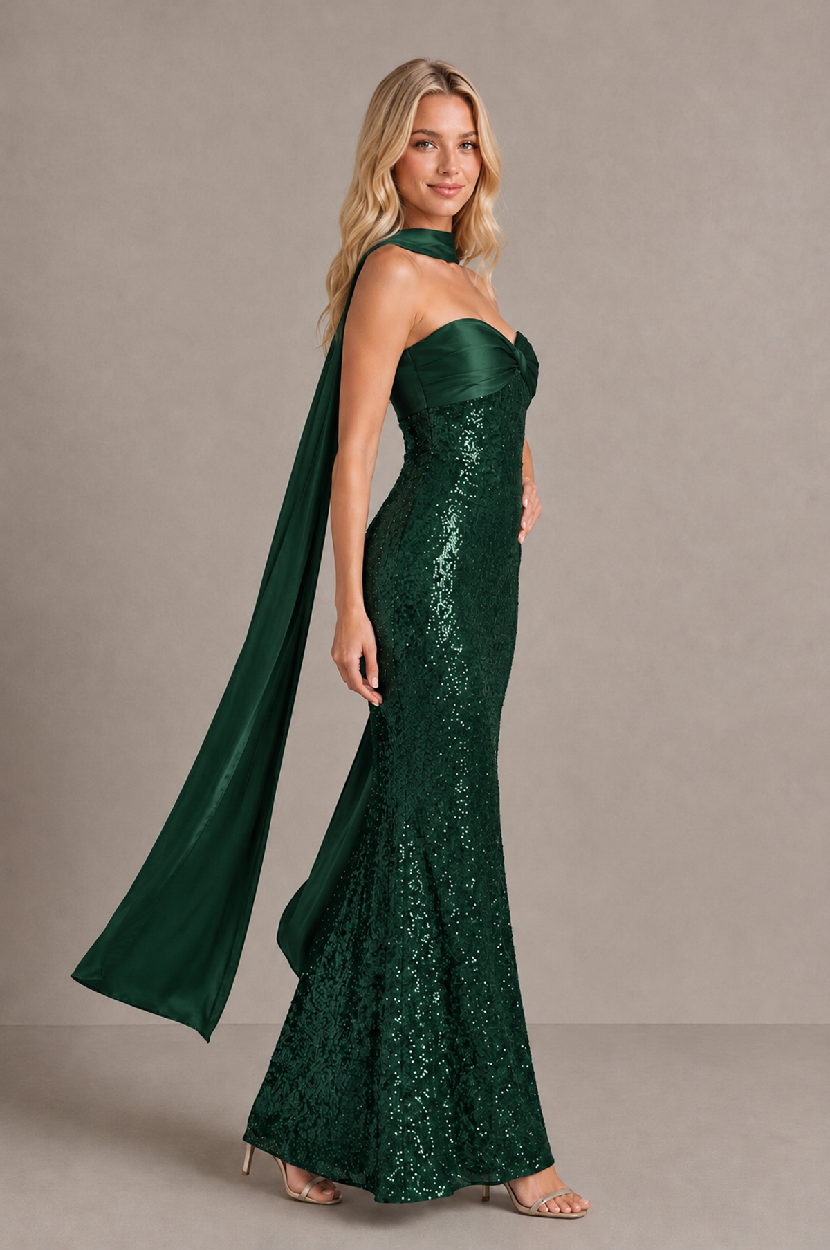BOLODOO Emerald Green Strapless Sweetheart Evening Dress with Scarf - Emerald Green - Emerald_Green_4
