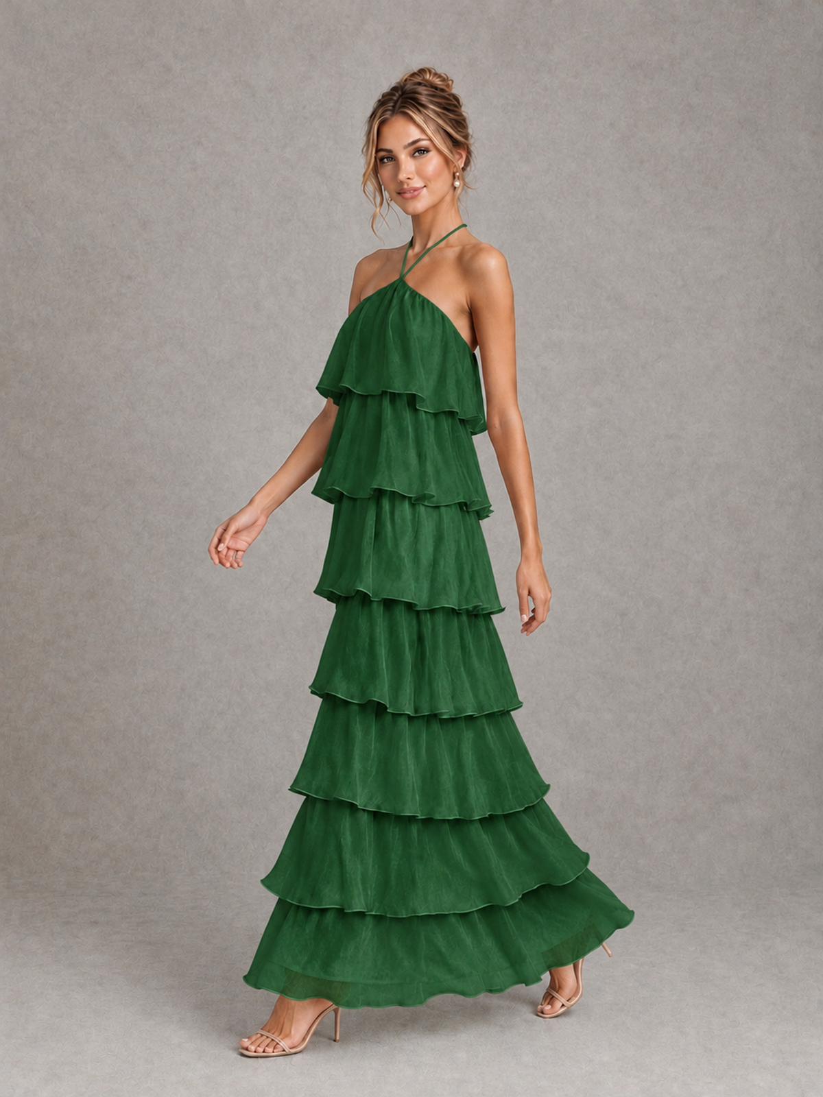BOLODOO Emerald Green Halter Tiered Ruffle Maxi Bridesmaid Dress - Emerald Green - Emerald Green_4
