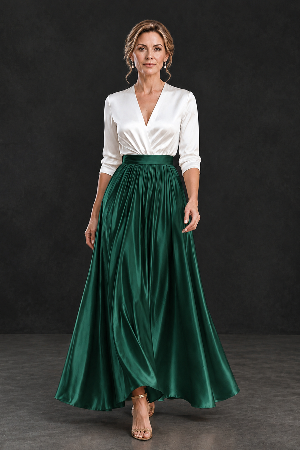 BOLODOO Emerald Green and White V-Neck A-Line Mother of the Bride Dress - Emerald Green - Emerald Green_4