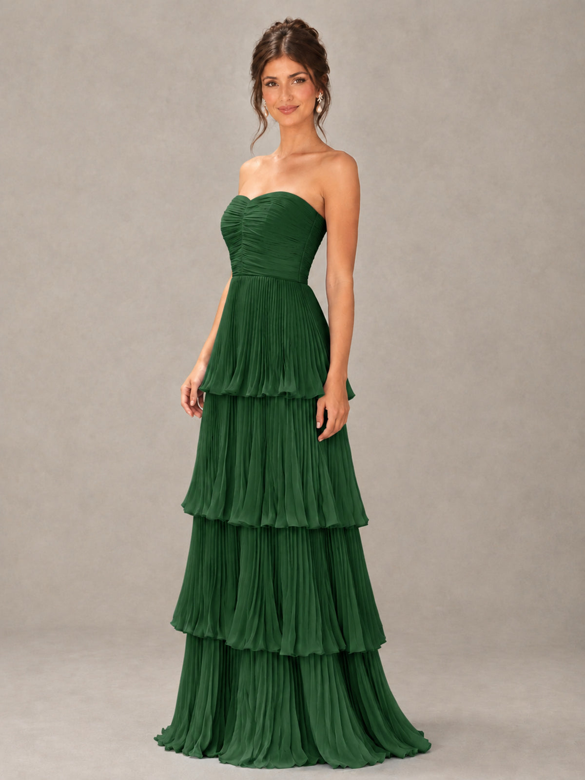 BOLODOO Emerald Green Strapless Tiered Pleated Bridesmaid Dress - Emerald Green - Emerald Green_4