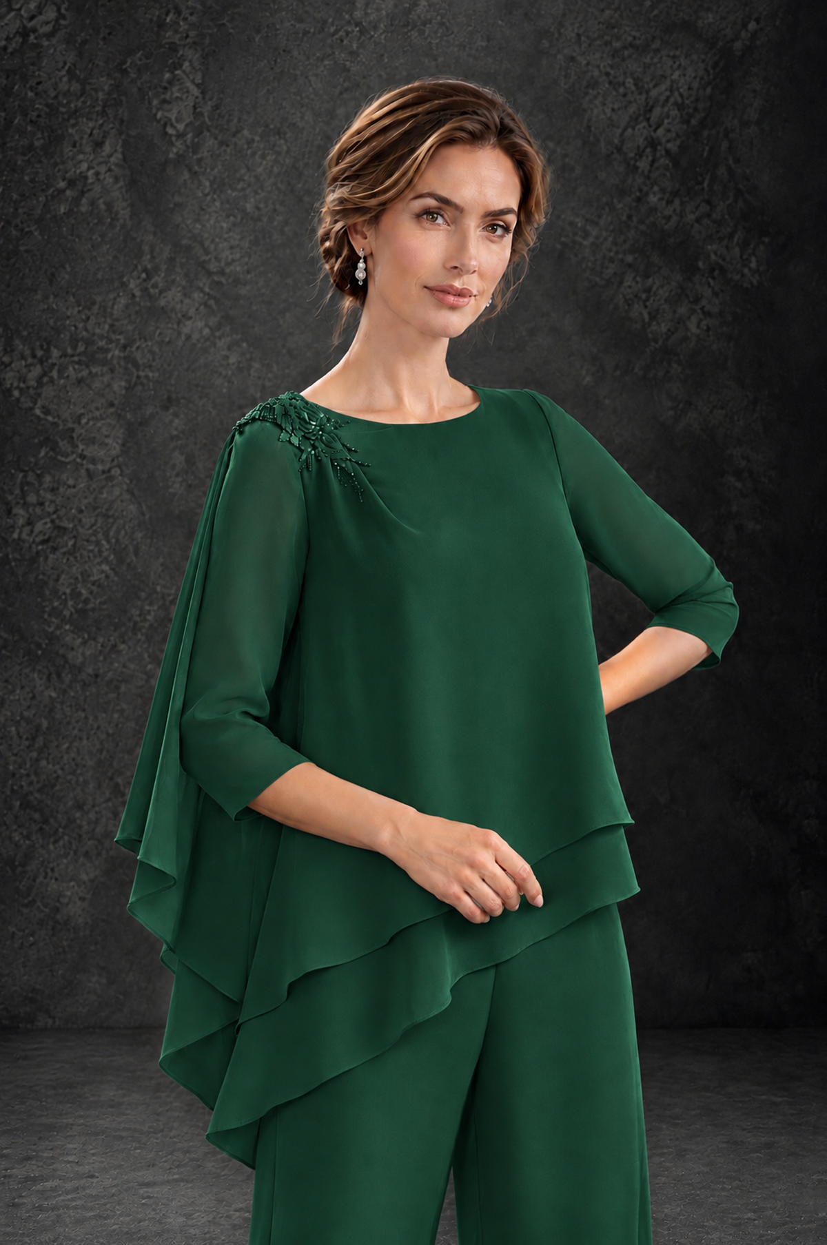 BOLODOO Emerald Green Layered Wide-Leg Mother of the Bride Pant Suit - Emerald Green - Emerald Green_4