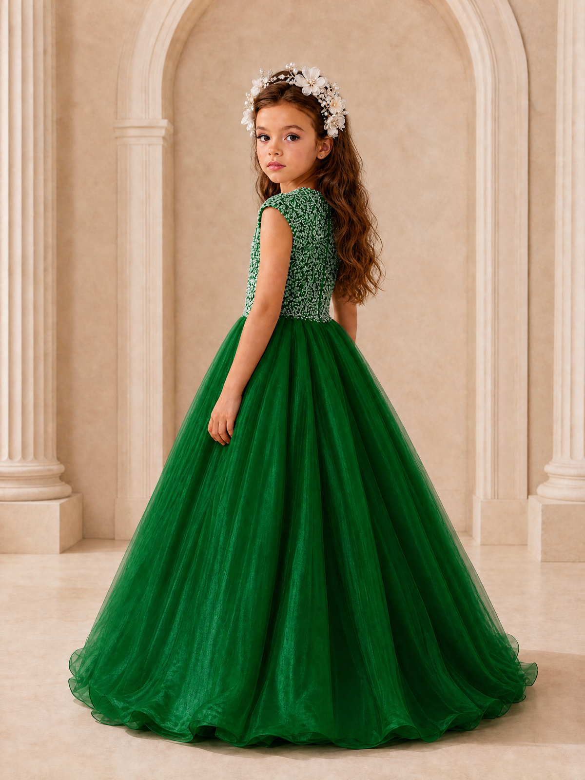 BOLODOO Emerald Green Sequin Tulle Flower Girl Dress with Cap Sleeves - Emerald Green - Emerald Green_4