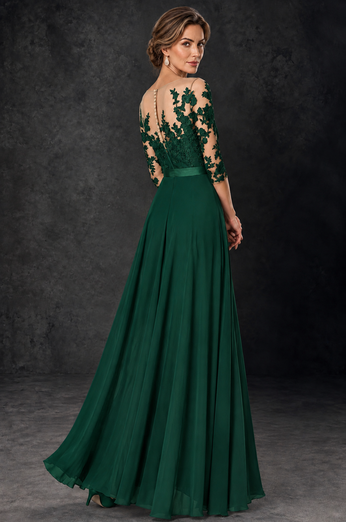 BOLODOO Emerald Green Lace Wide-Leg Jumpsuit with Three-Quarter Sleeves - Emerald Green - Emerald_Green_4