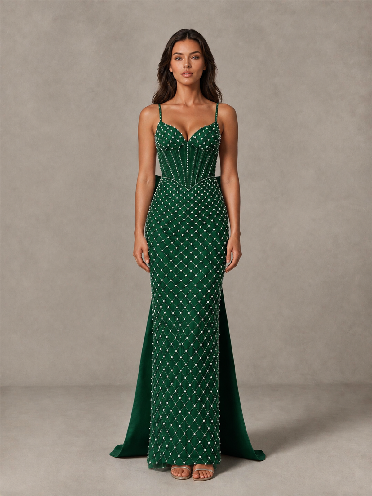 BOLODOO Emerald Green Beaded Corset Prom Dress with Bow Train - Emerald Green - Emerald_Green_4