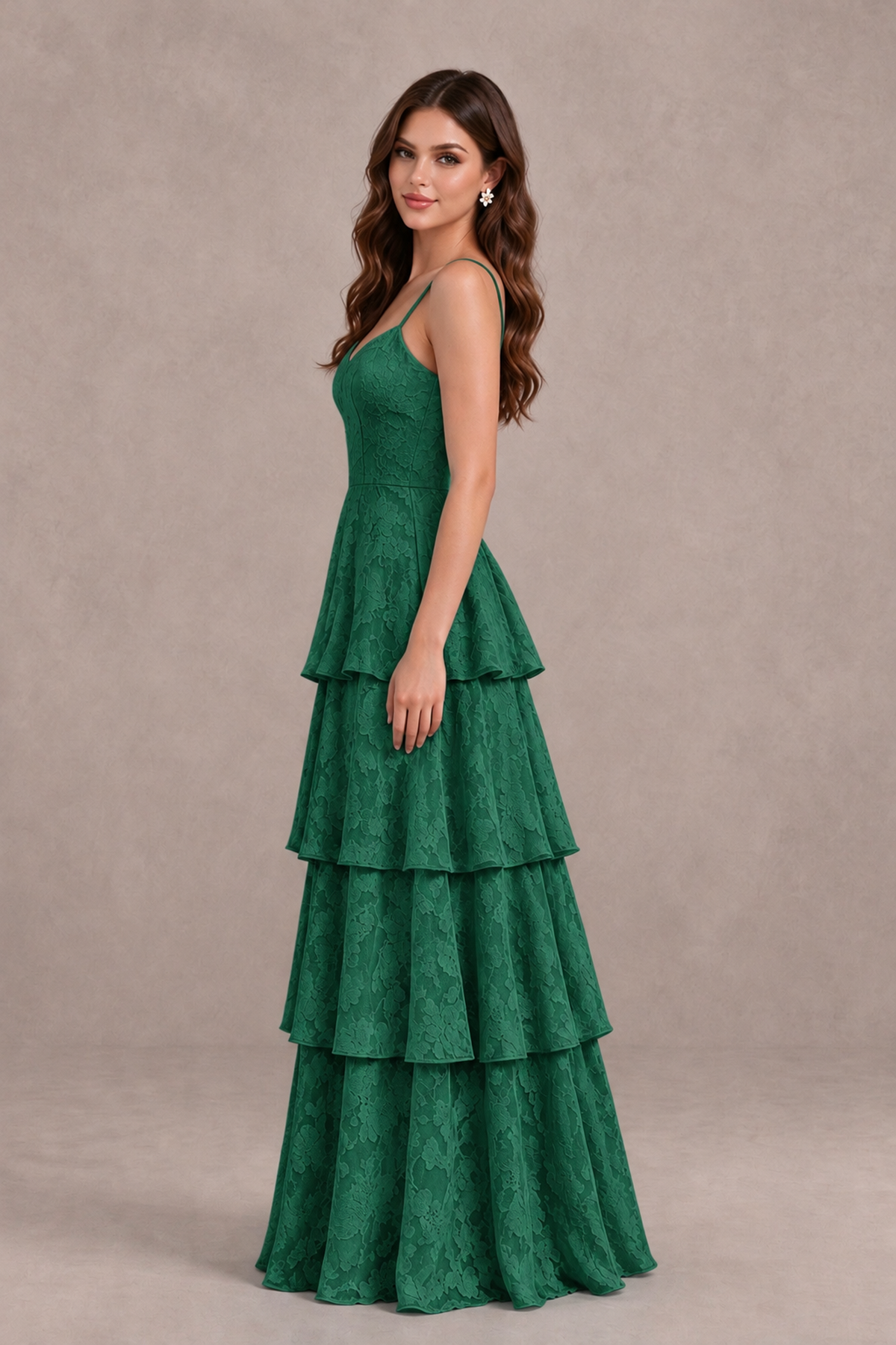 BOLODOO Emerald Green Tiered Floral-Textured Spaghetti Strap Maxi Dress - Emerald Green - Emerald Green_4