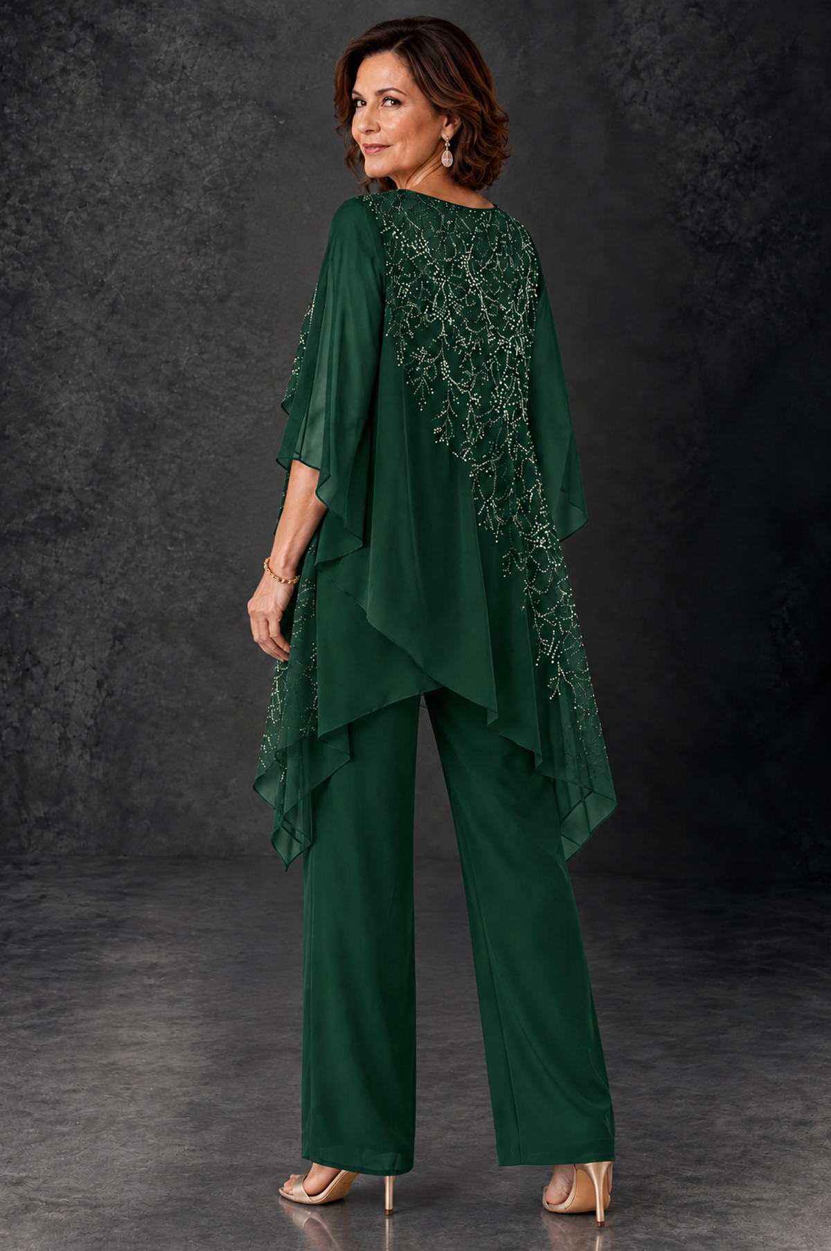 BOLODOO Emerald Green Embellished Cape Pant Suit for Mother of the Bride - Emerald Green - Emerald_Green_4
