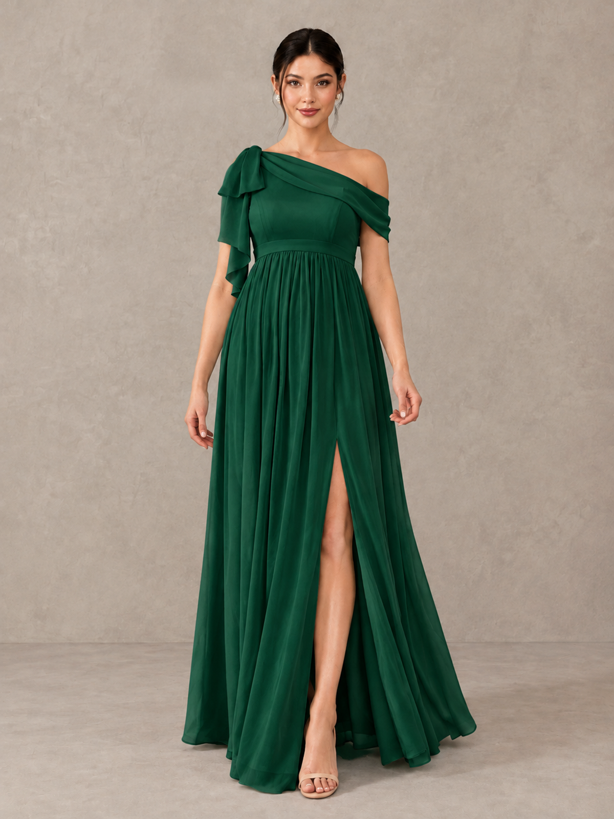 BOLODOO Emerald Green One-Shoulder Maternity Bridesmaid Dress with Slit - Emerald Green - Emerald Green (1)