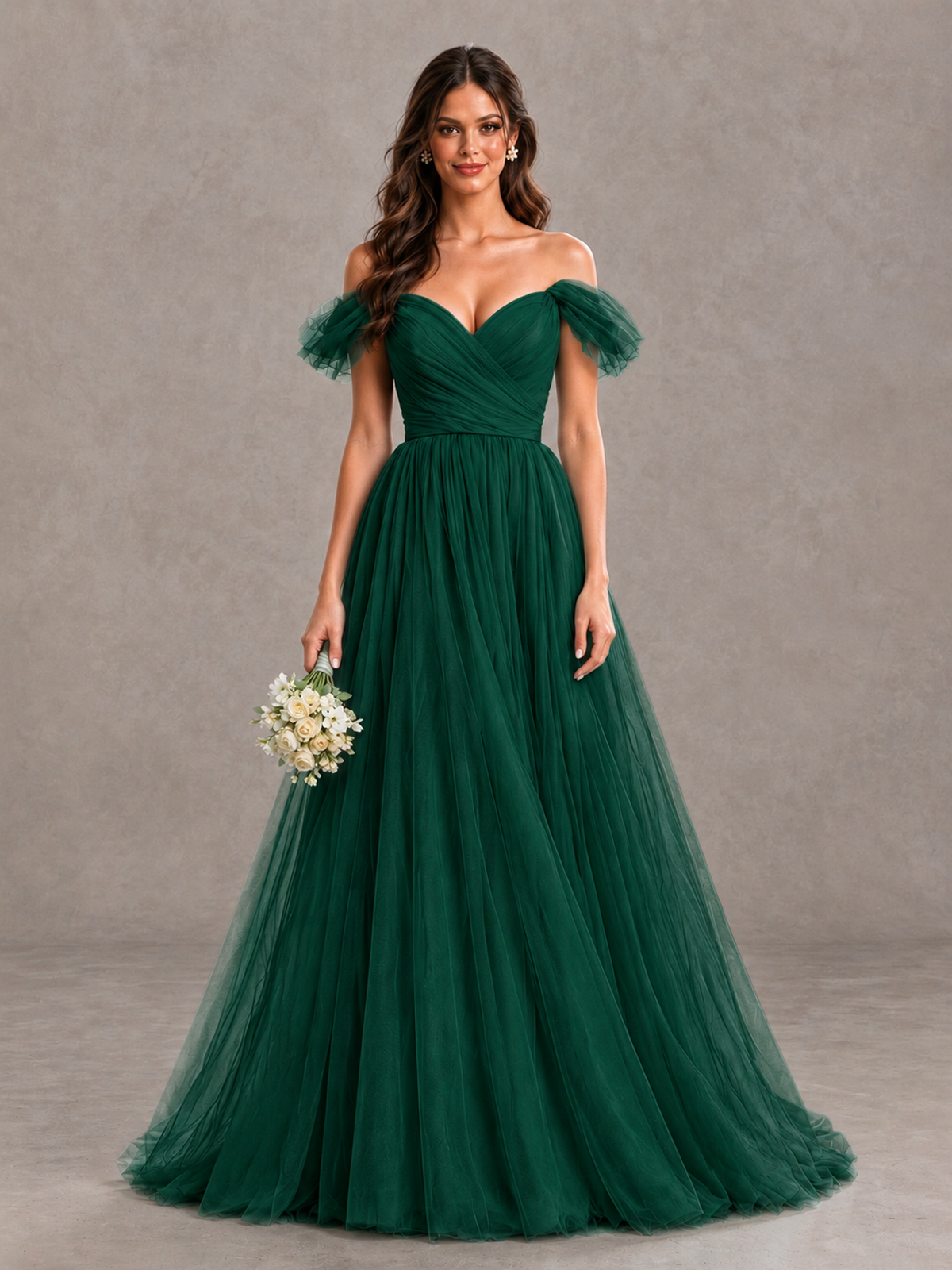 BOLODOO Emerald Green Off-the-Shoulder Ruffle Sleeve A-Line Bridesmaid Dress - Emerald Green - Emerald Green (1)