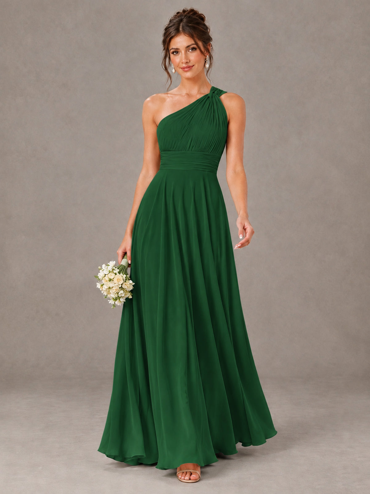 BOLODOO Emerald Green One-Shoulder Chiffon-Look Bridesmaid Dress - Emerald Green - Emerald Green (1)