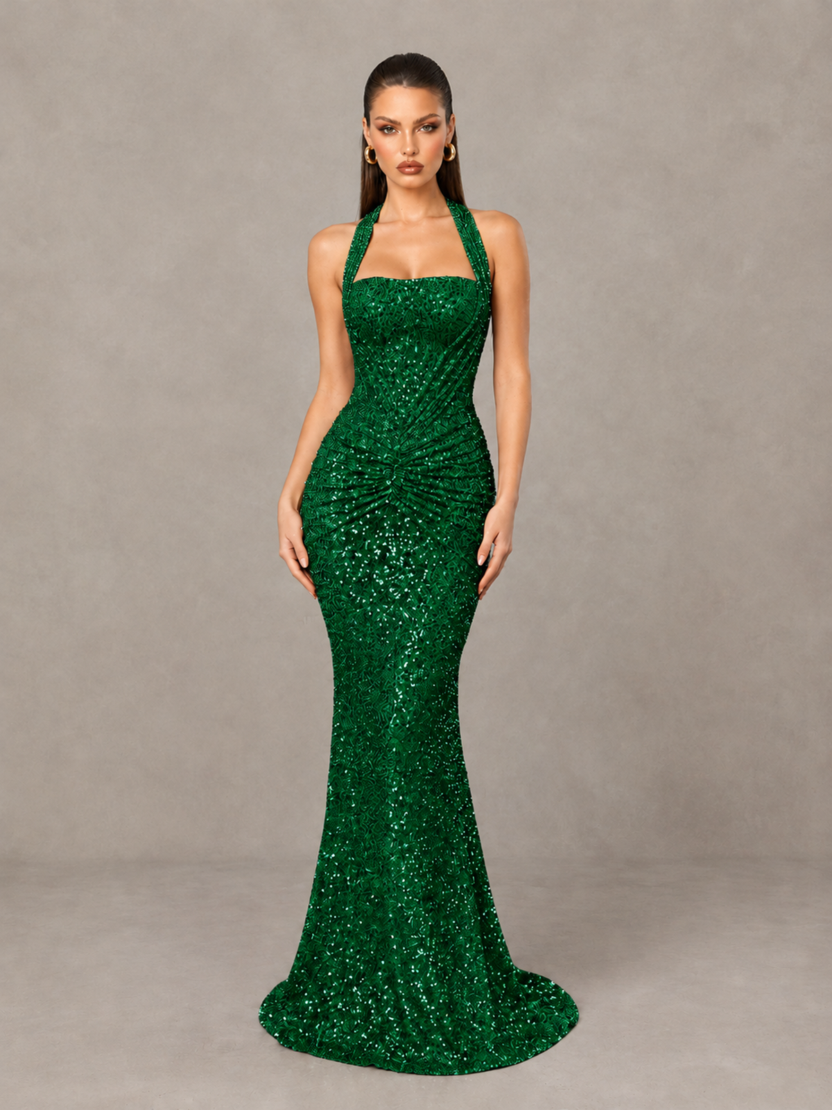 BOLODOO Emerald Green Sequin Halter Mermaid Evening Gown - Emerald Green - Emerald Green (1)