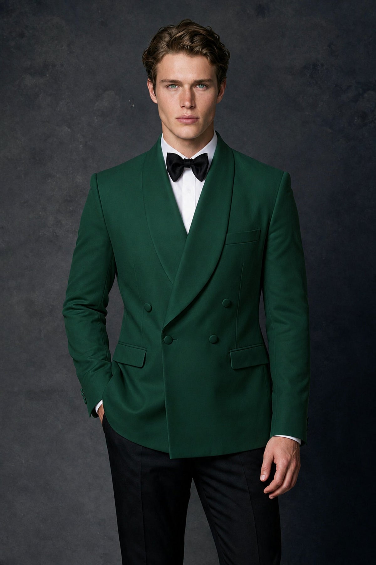 BOLODOO Men's Emerald Green Double-Breasted Tuxedo Blazer – Shawl Lapel Formal Suit Jacket - Emerald Green