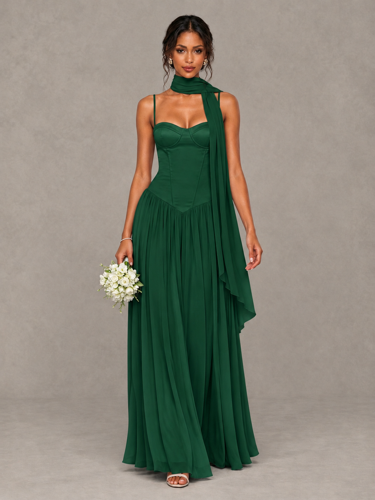 BOLODOO Emerald Green Corset Bridesmaid Dress with Scarf - Emerald Green - Emerald Green (1)