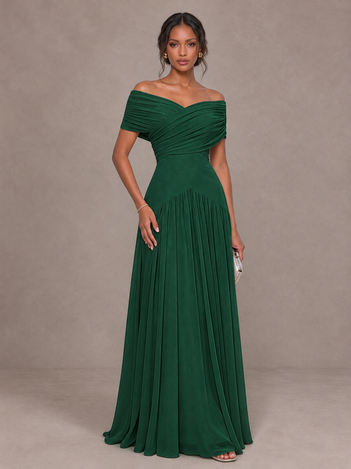 BOLODOO Emerald Green Off-Shoulder Ruched A-Line Bridesmaid Dress - Emerald Green - Emerald Green (1)