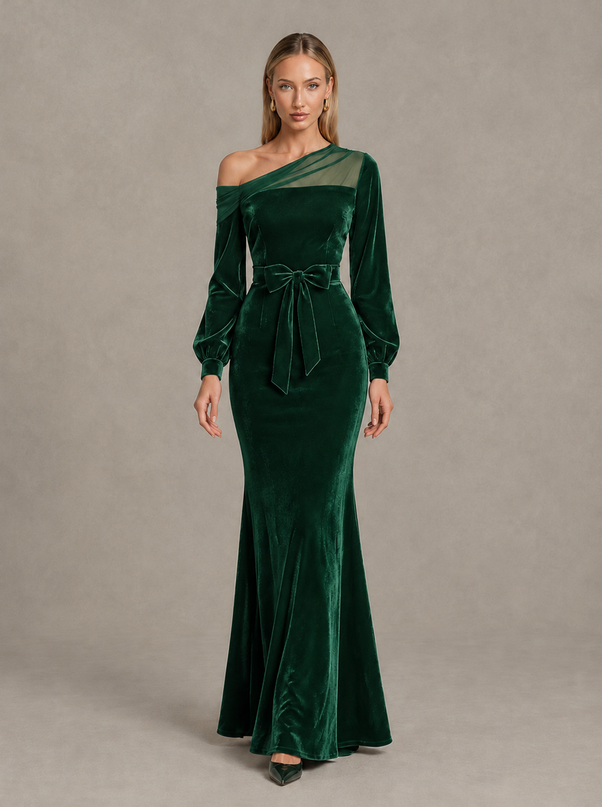 BOLODOO Emerald Green Velvet Mermaid Evening Dress with Long Sleeves - Emerald Green - Emerald Green (1)
