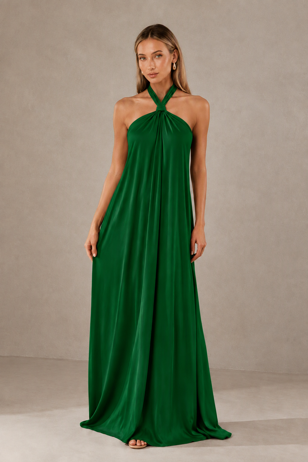 BOLODOO Emerald Green Backless Halter Satin Bridesmaid Dress - Emerald Green