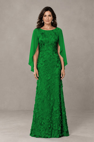 BOLODOO Emerald Green Lace Mother of the Bride Dress with Cape Sleeves - Emerald Green
