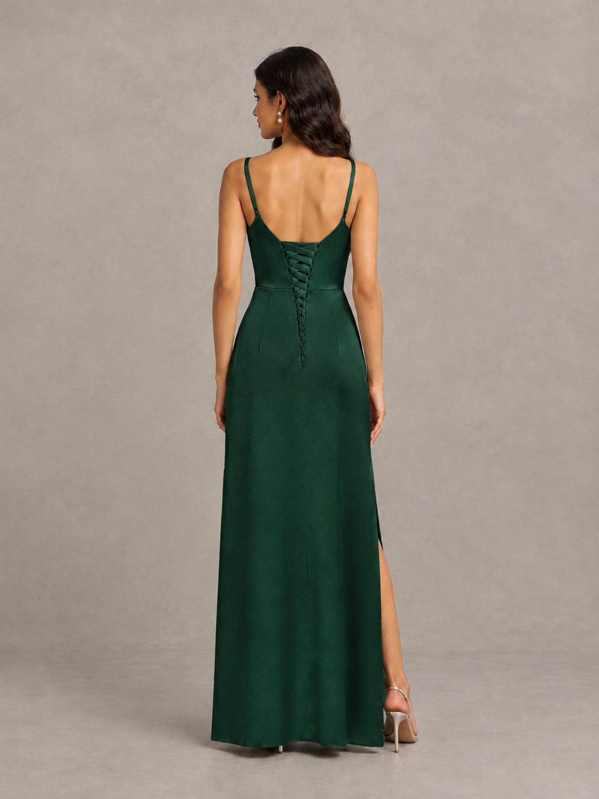 BOLODOO Emerald Green Cowl Neck Satin Bridesmaid Dress with Slit - Emerald Green - Emerald Green (2)