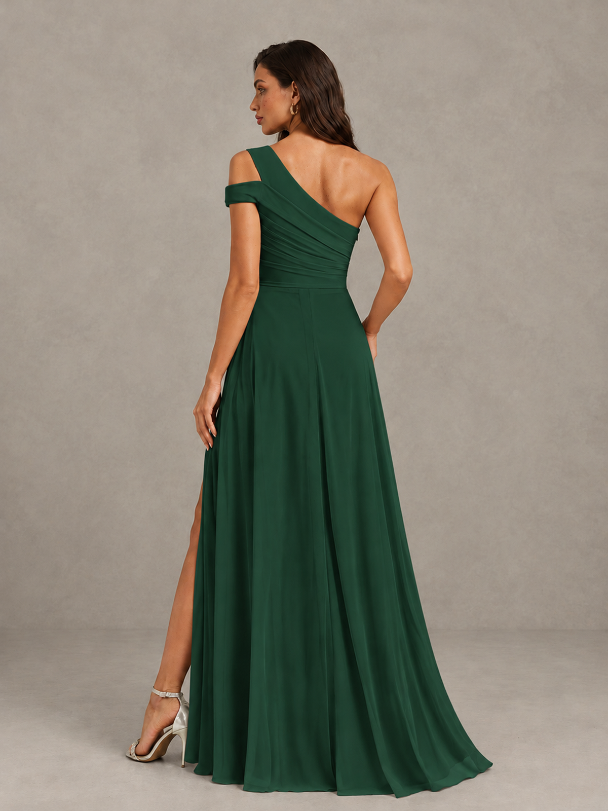 BOLODOO Emerald Green One-Shoulder Bridesmaid Dress with Side Slit - Emerald Green - Emerald Green (2)