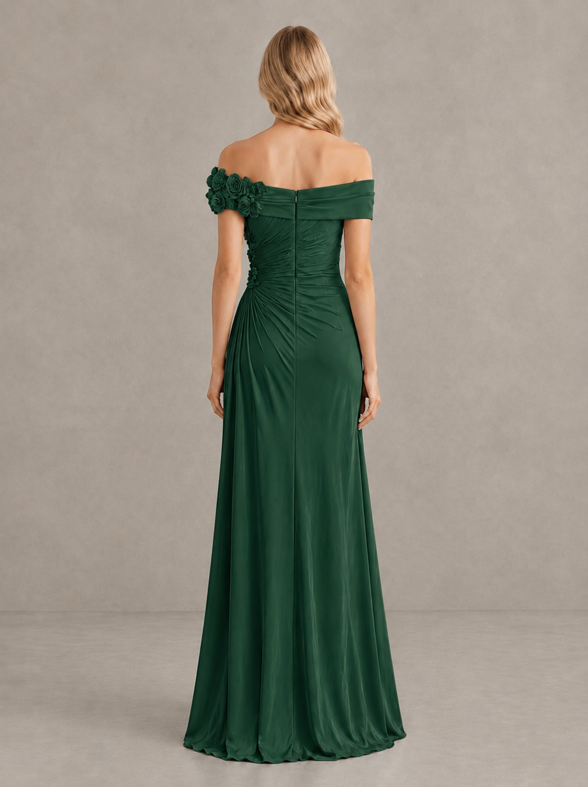 BOLODOO Emerald Green Off-Shoulder Floral Applique Wedding Guest Maxi Dress - Emerald Green - Emerald Green (2)