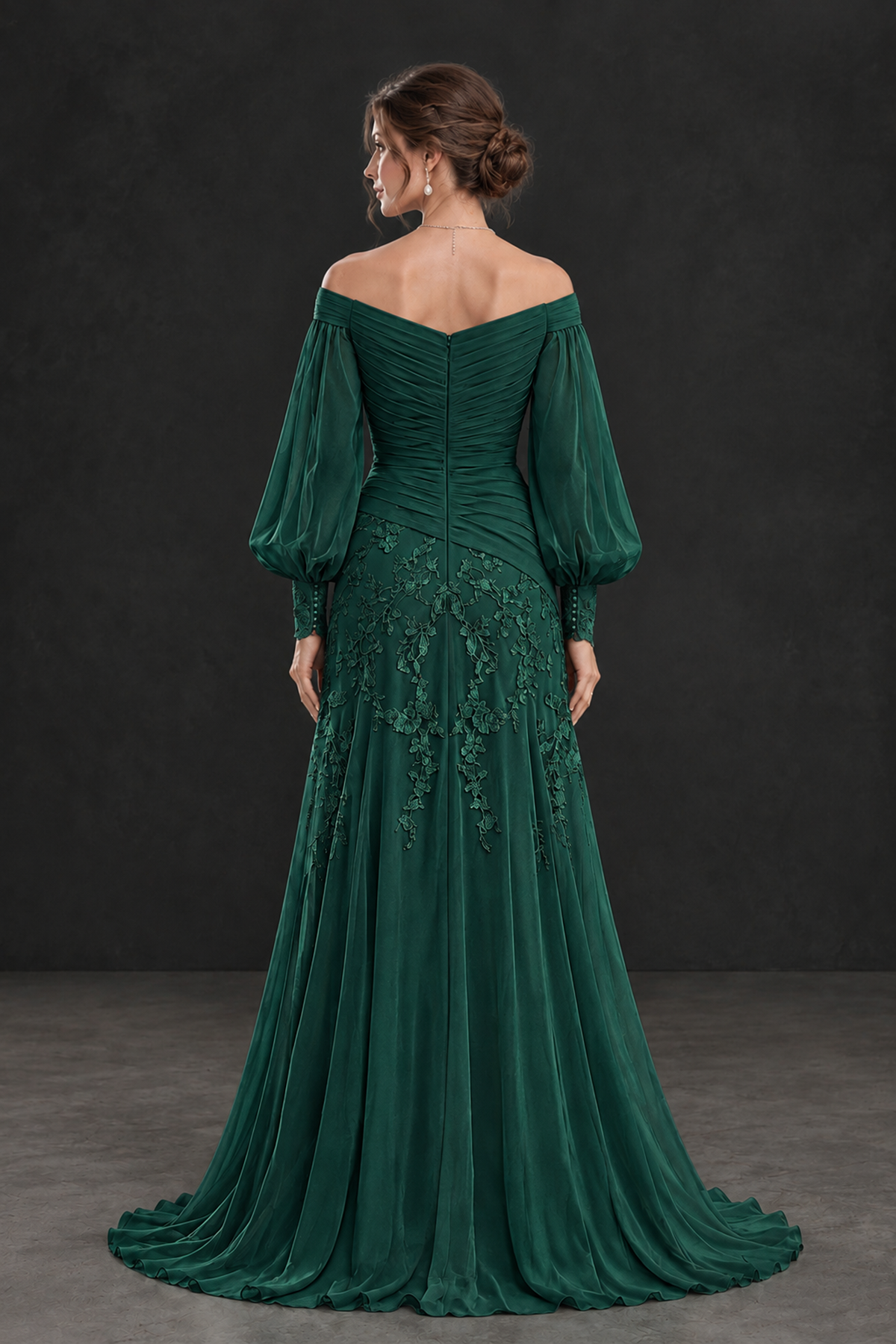 BOLODOO Emerald Green Long Sleeve Mother of the Bride Dress with Floral Appliqués - Emerald Green - Emerald Green (2)