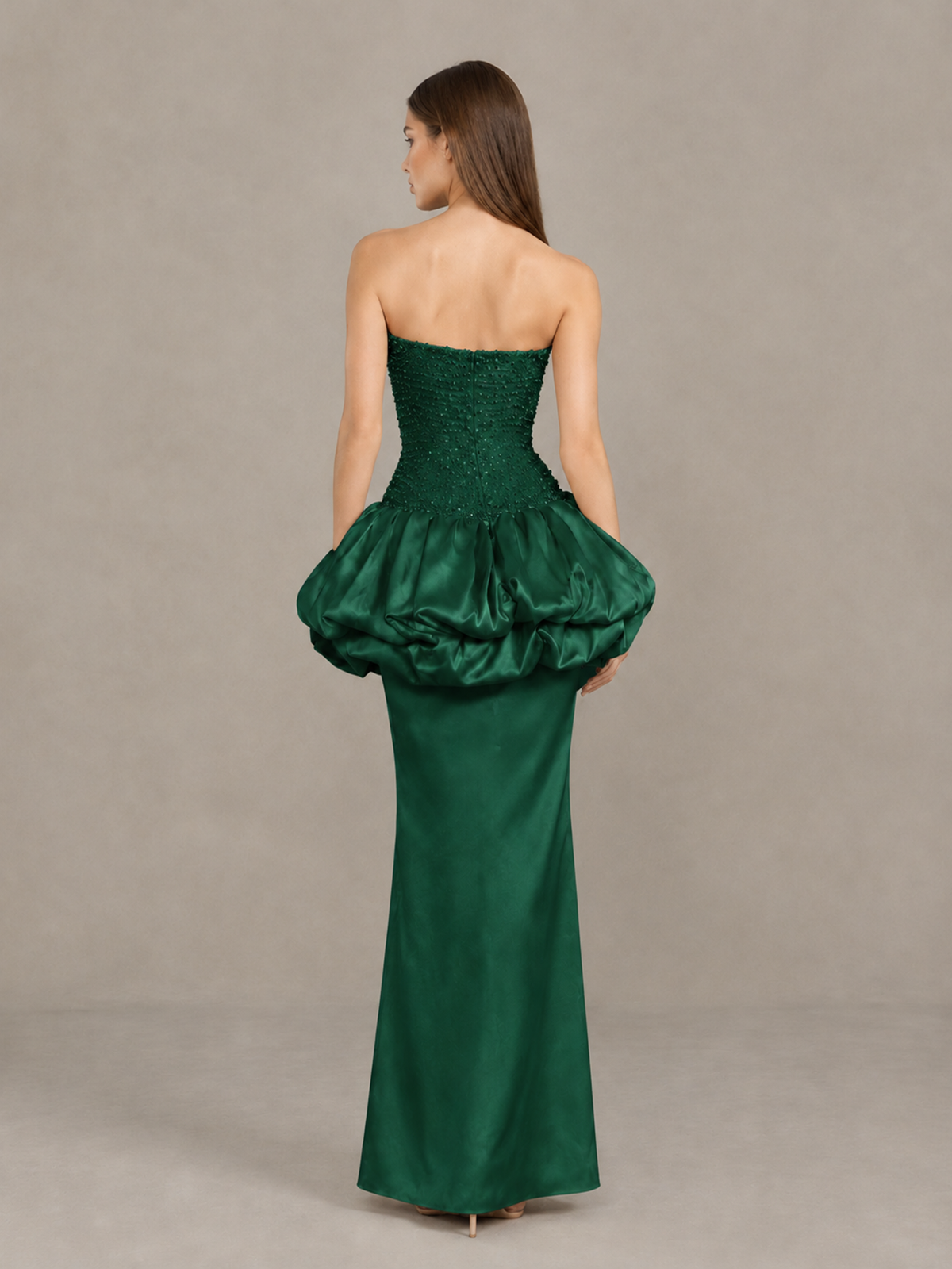 BOLODOO Emerald Green Strapless Embellished Bubble Peplum Evening Dress - Emerald Green - Emerald Green (2)