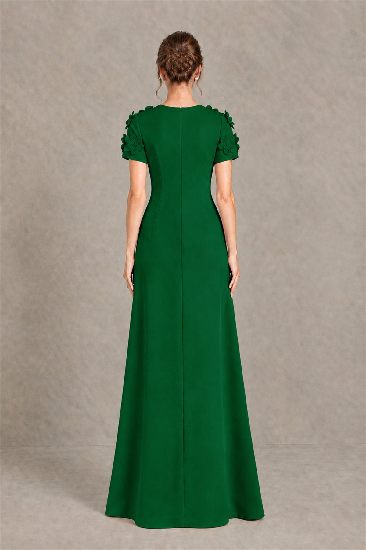 BOLODOO Emerald Green Textured Floral Maxi Dress with Short Sleeves - Emerald Green
