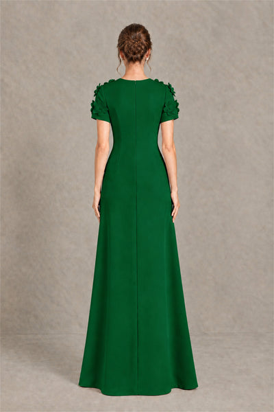BOLODOO Emerald Green Textured Floral Maxi Dress with Short Sleeves - Emerald Green