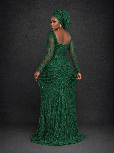 BOLODOO Emerald Green Beaded Lace Long Sleeve Mermaid Gown Sweetheart | Mother of the Bride - Emerald Green
