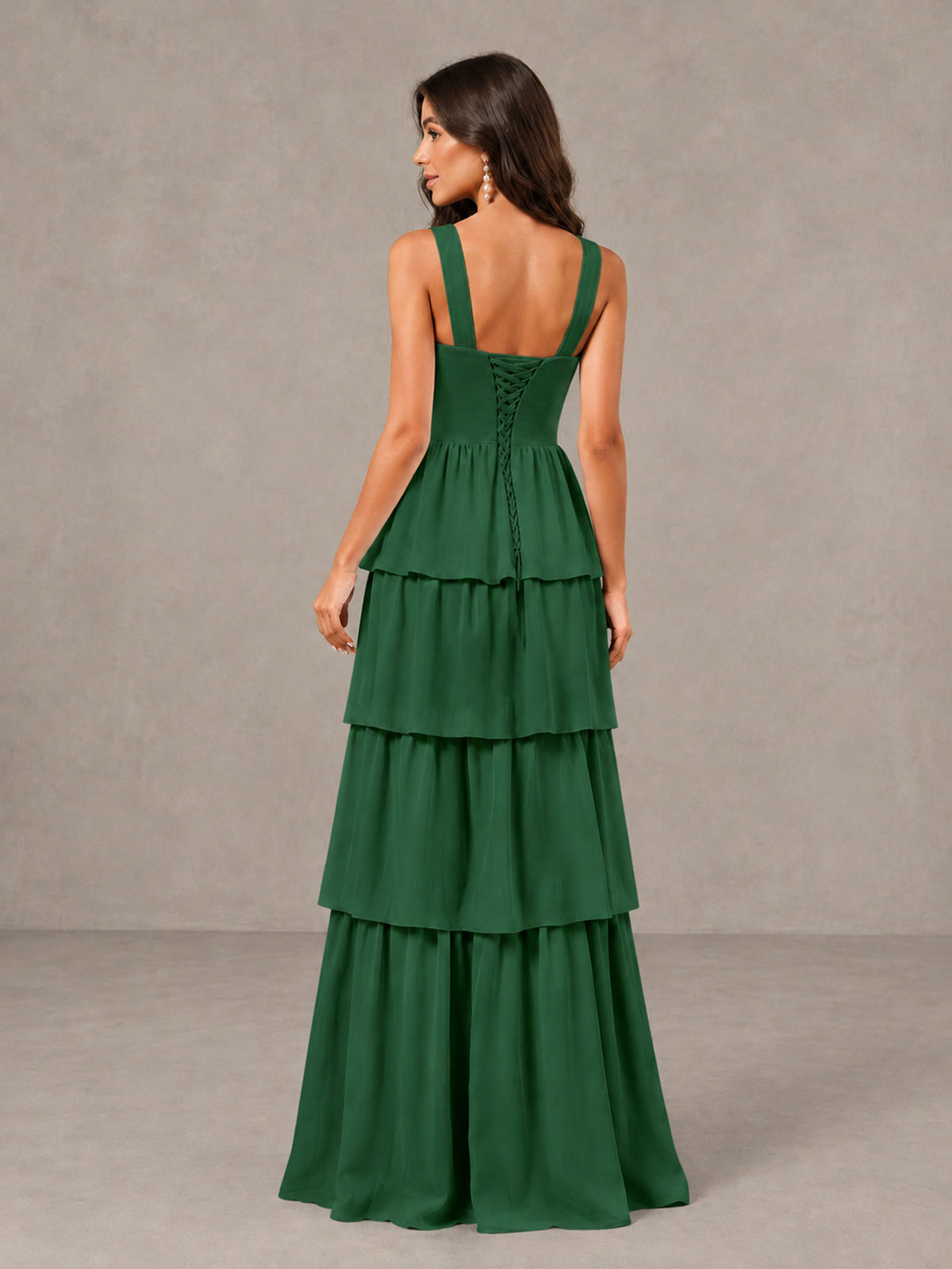 BOLODOO Emerald Green Square Neck Tiered Bridesmaid Dress with Slit - Emerald Green - Emerald Green (2)