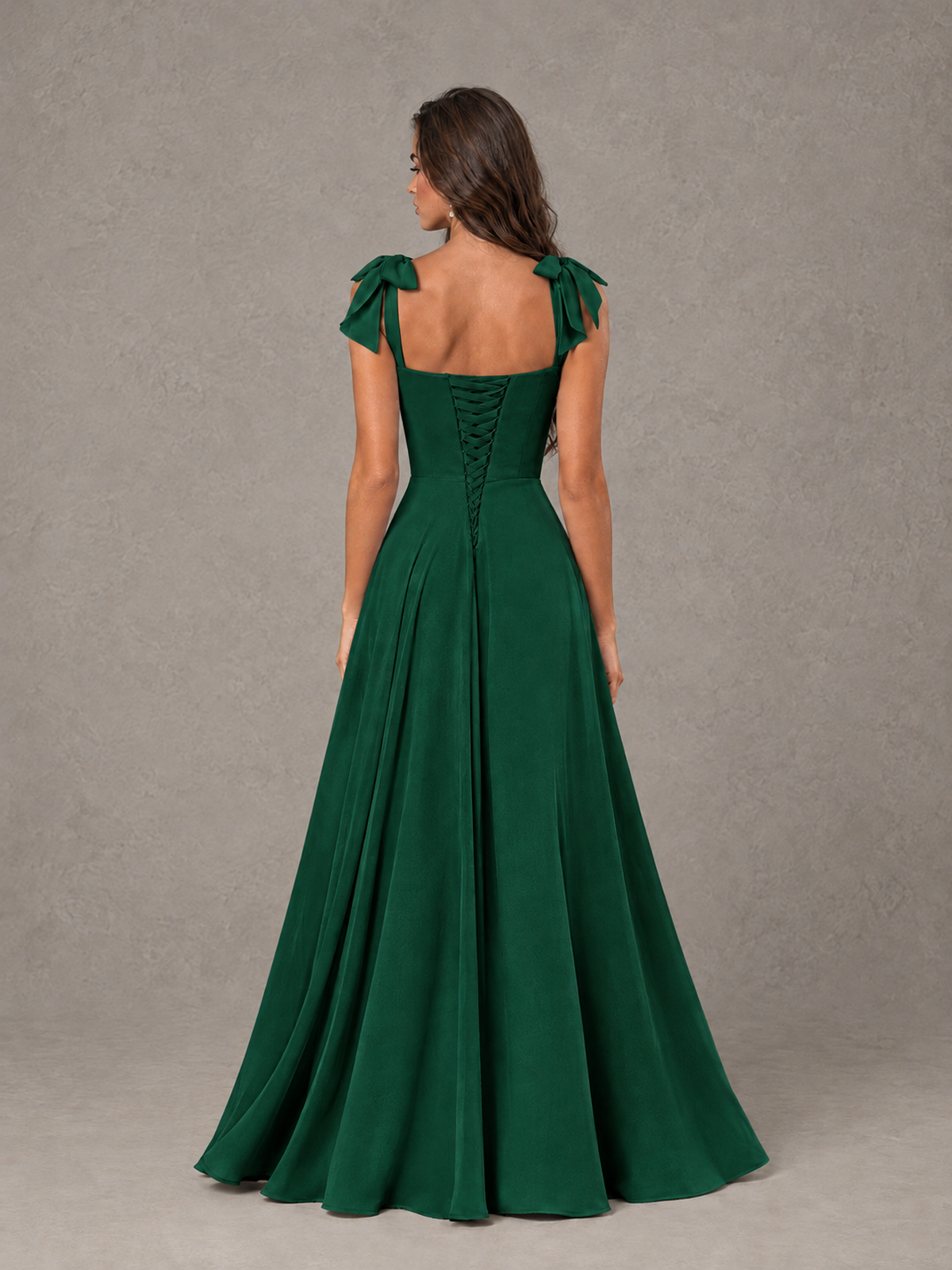 BOLODOO Emerald Green Bow-Strap Bridesmaid Dress with Ruffle Slit - Emerald Green - Emerald Green (2)