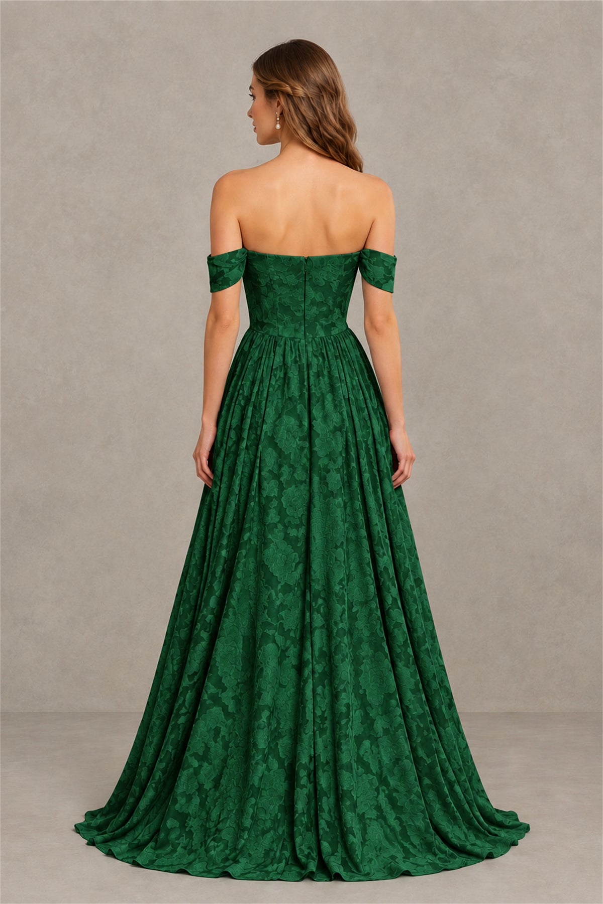BOLODOO Emerald Green Off-Shoulder Floral A-Line Maxi Dress - Emerald Green