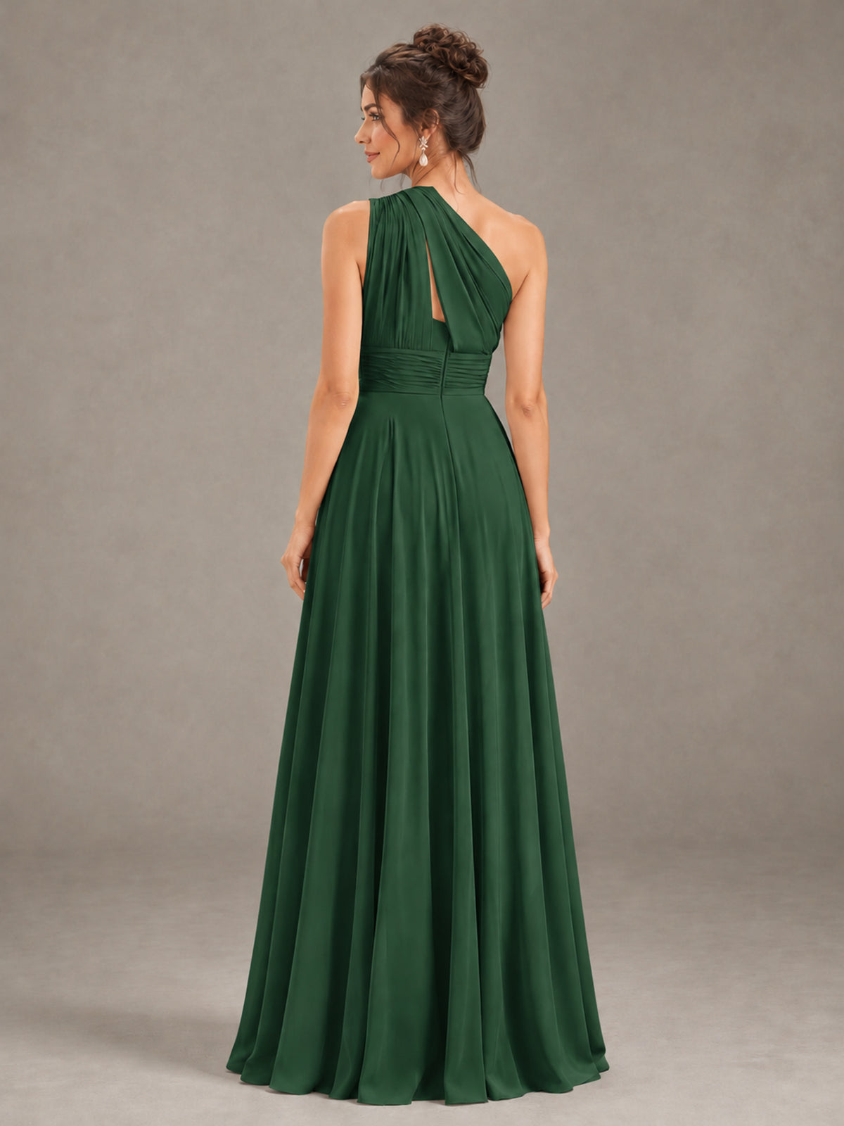 BOLODOO Emerald Green One-Shoulder Chiffon-Look Bridesmaid Dress - Emerald Green - Emerald Green (2)