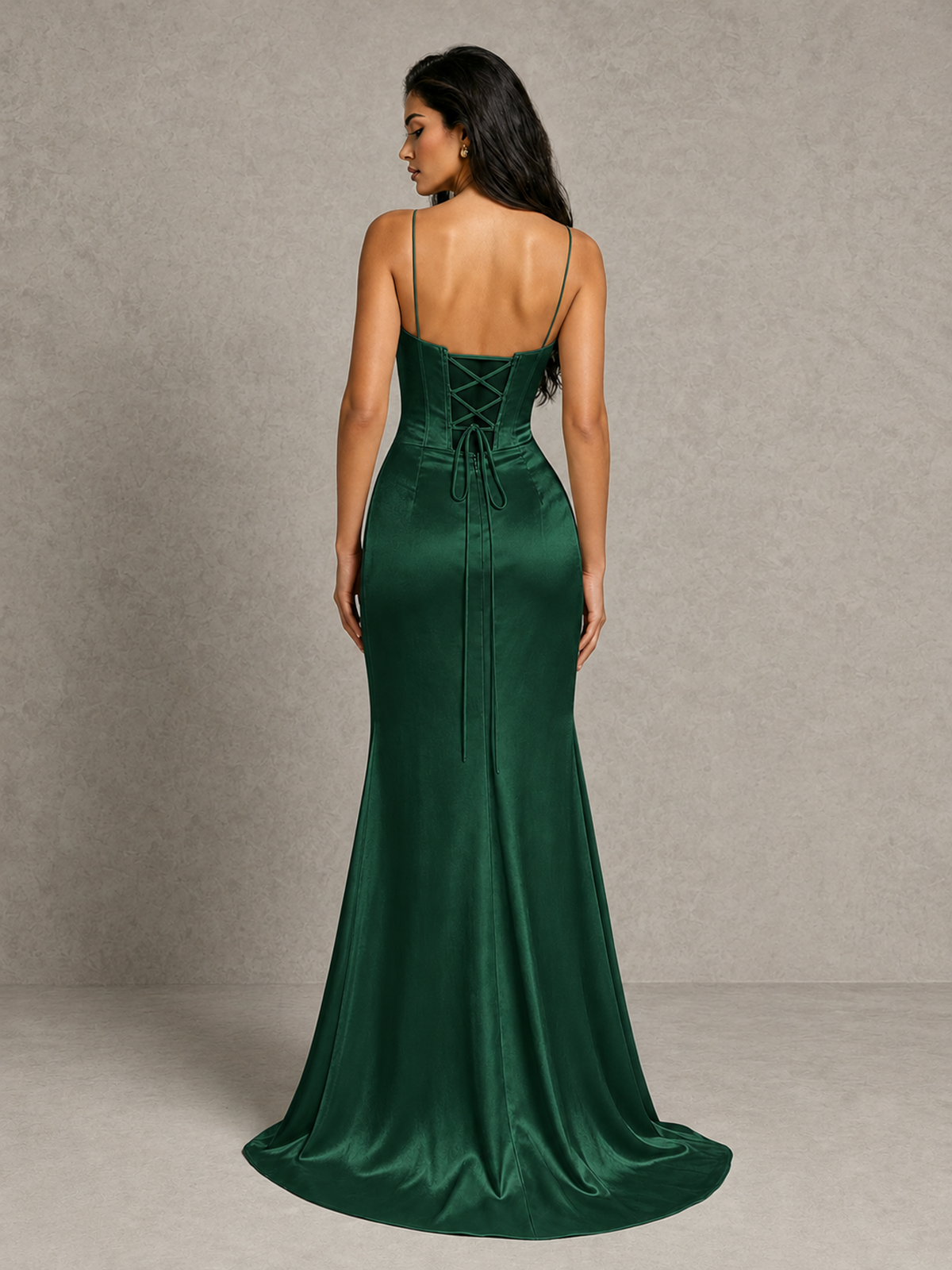 BOLODOO Emerald Green Satin Corset Prom Dress with High Slit & Lace-Up Back - Emerald Green - Emerald Green (2)