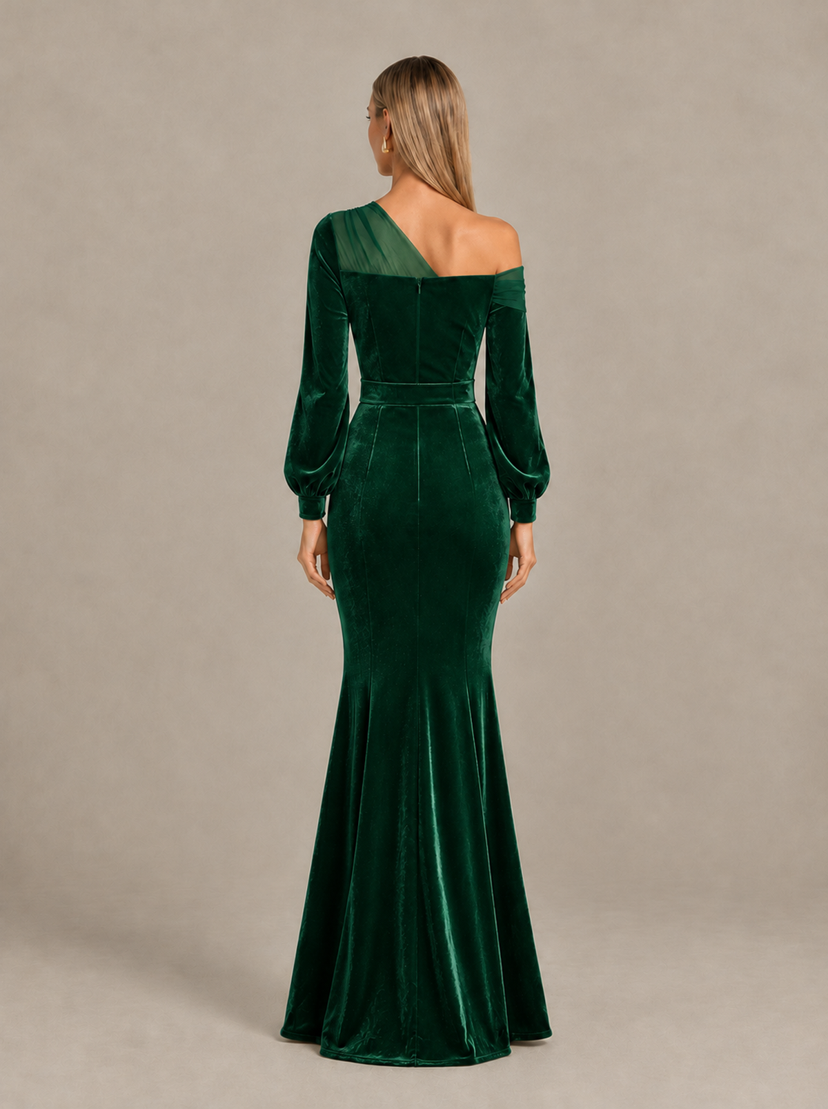 BOLODOO Emerald Green Velvet Mermaid Evening Dress with Long Sleeves - Emerald Green - Emerald Green (2)