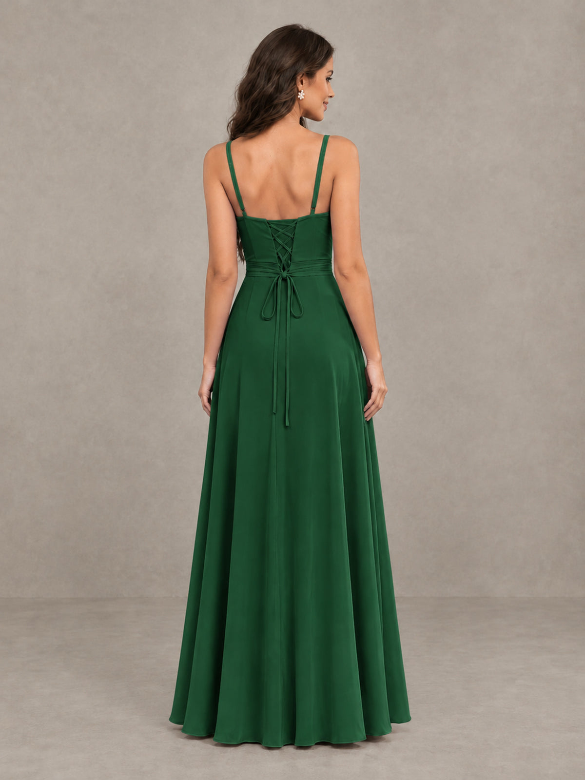 BOLODOO Emerald Green Spaghetti Strap Ruffle Bridesmaid Dress with Slit - Emerald Green - Emerald Green (2)
