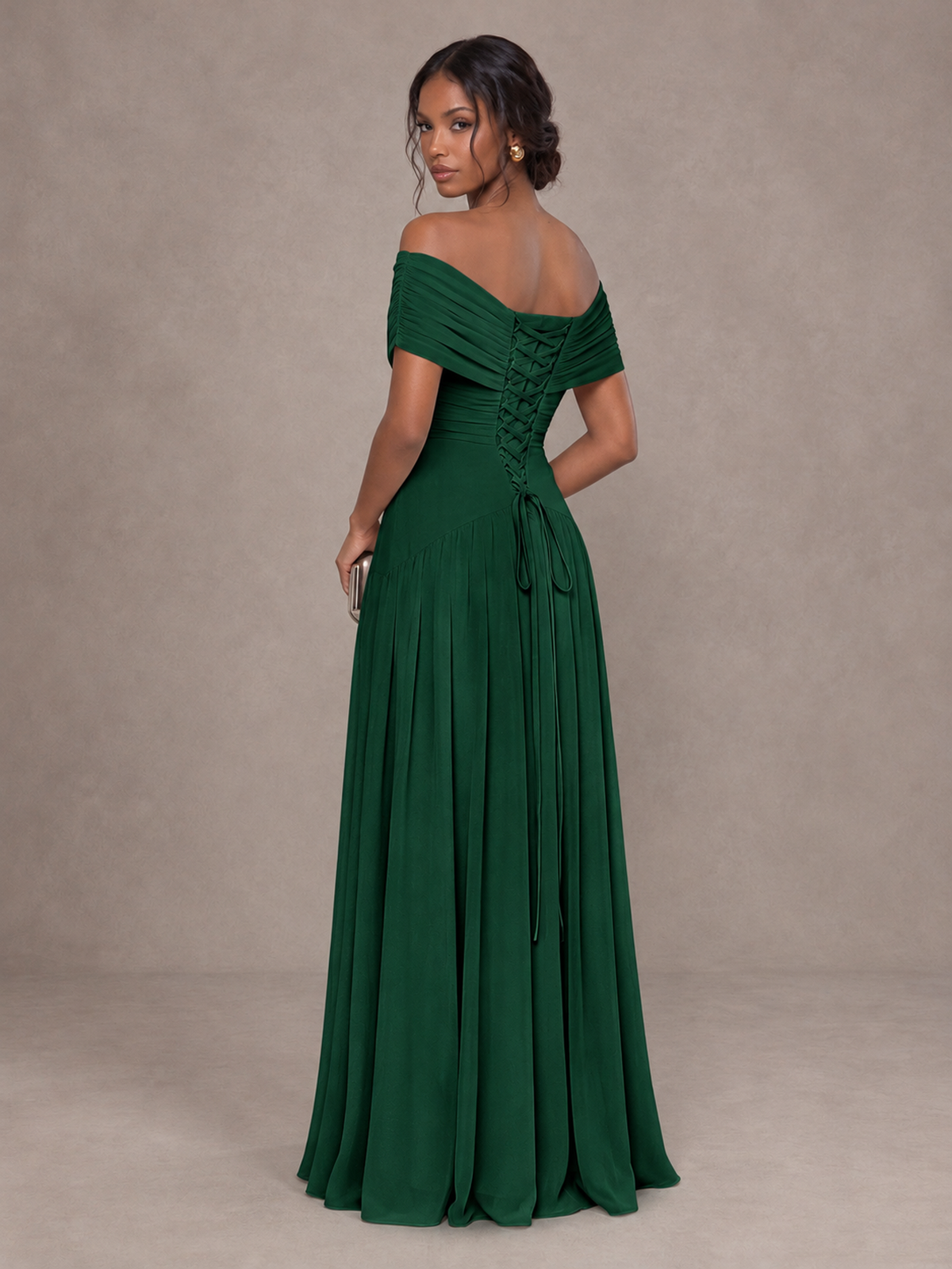 BOLODOO Emerald Green Off-Shoulder Ruched A-Line Bridesmaid Dress - Emerald Green - Emerald Green (2)