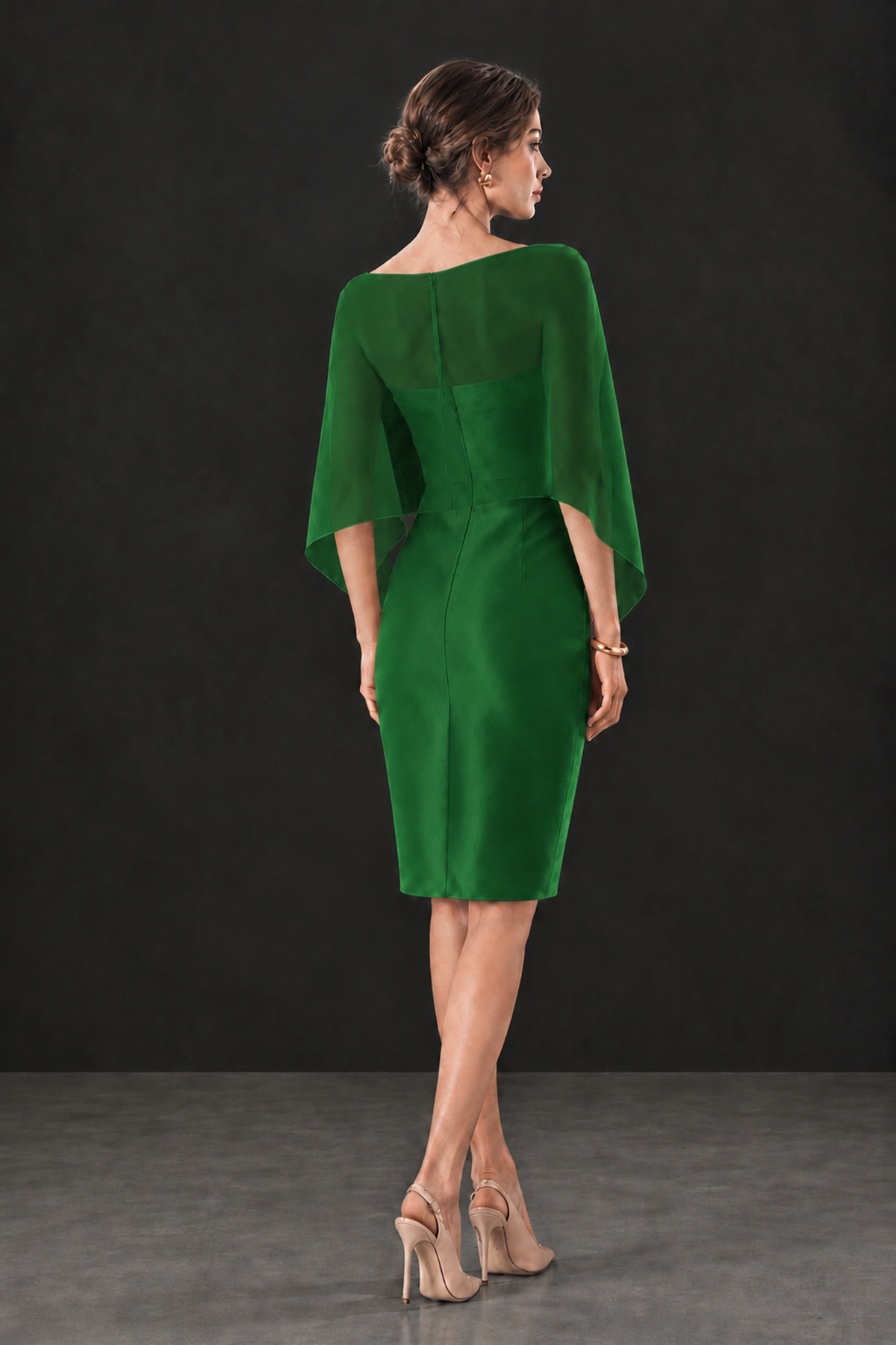 BOLODOO Emerald Green Cape Knee-Length Mother of the Bride Dress - Emerald Green - Emerald Green (2)