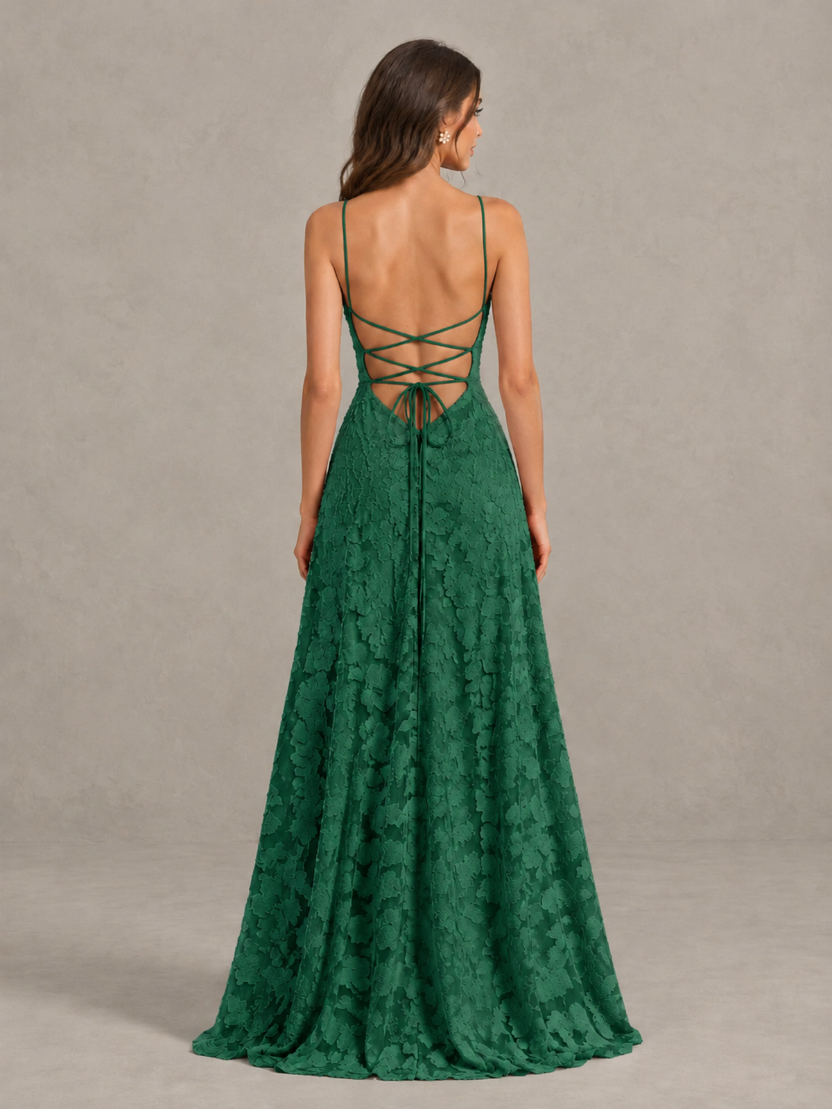 BOLODOO Emerald Green Floral Appliqué Slit Maxi Dress - Emerald Green - Emerald Green (2)