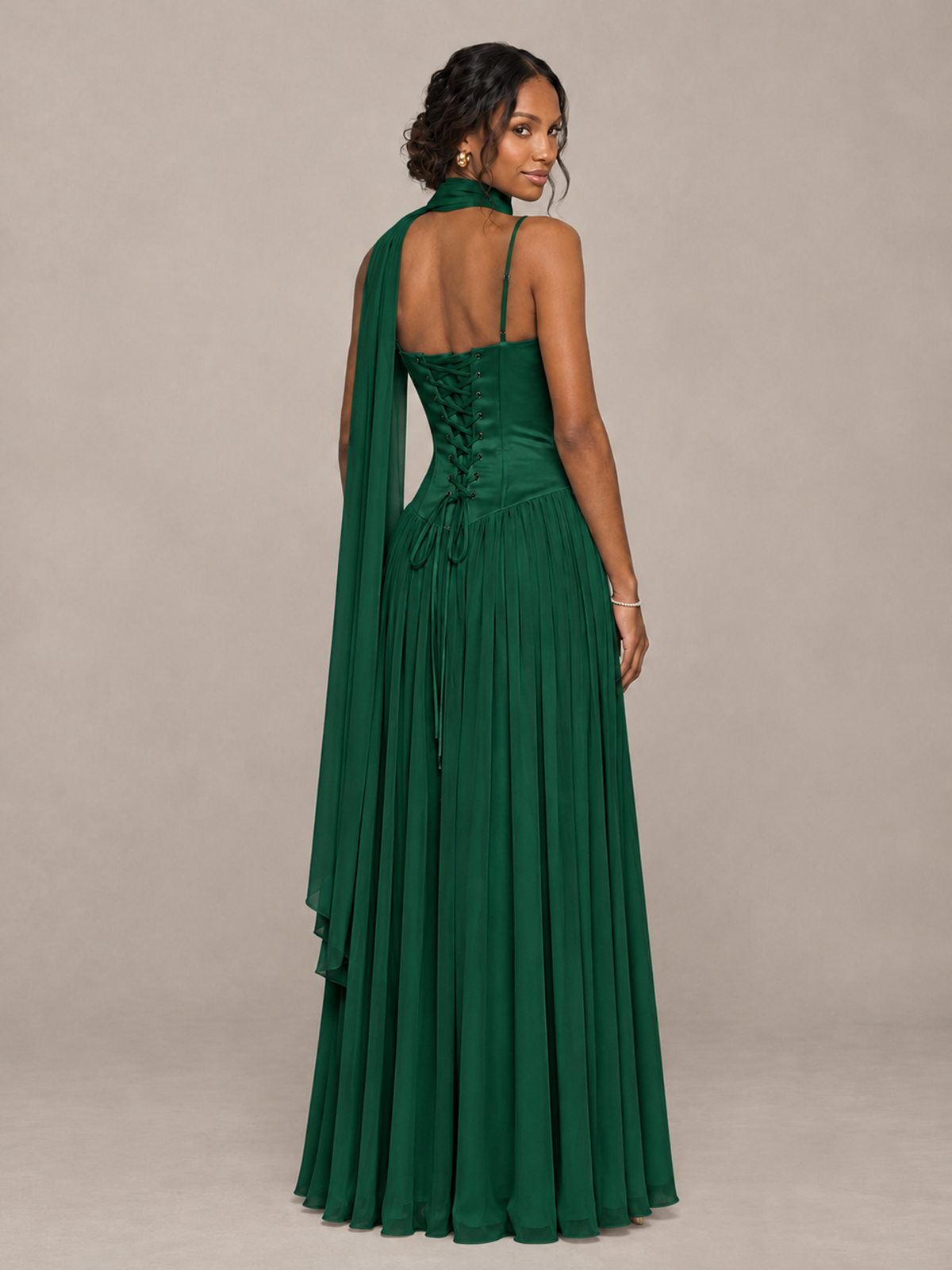 BOLODOO Emerald Green Corset Bridesmaid Dress with Scarf - Emerald Green - Emerald Green (2)