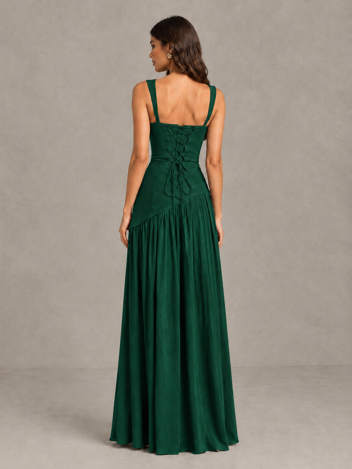 BOLODOO Emerald Green Brown Scarf Bridesmaid Dress with Lace-Up Back - Emerald Green - Emerald Green (2)