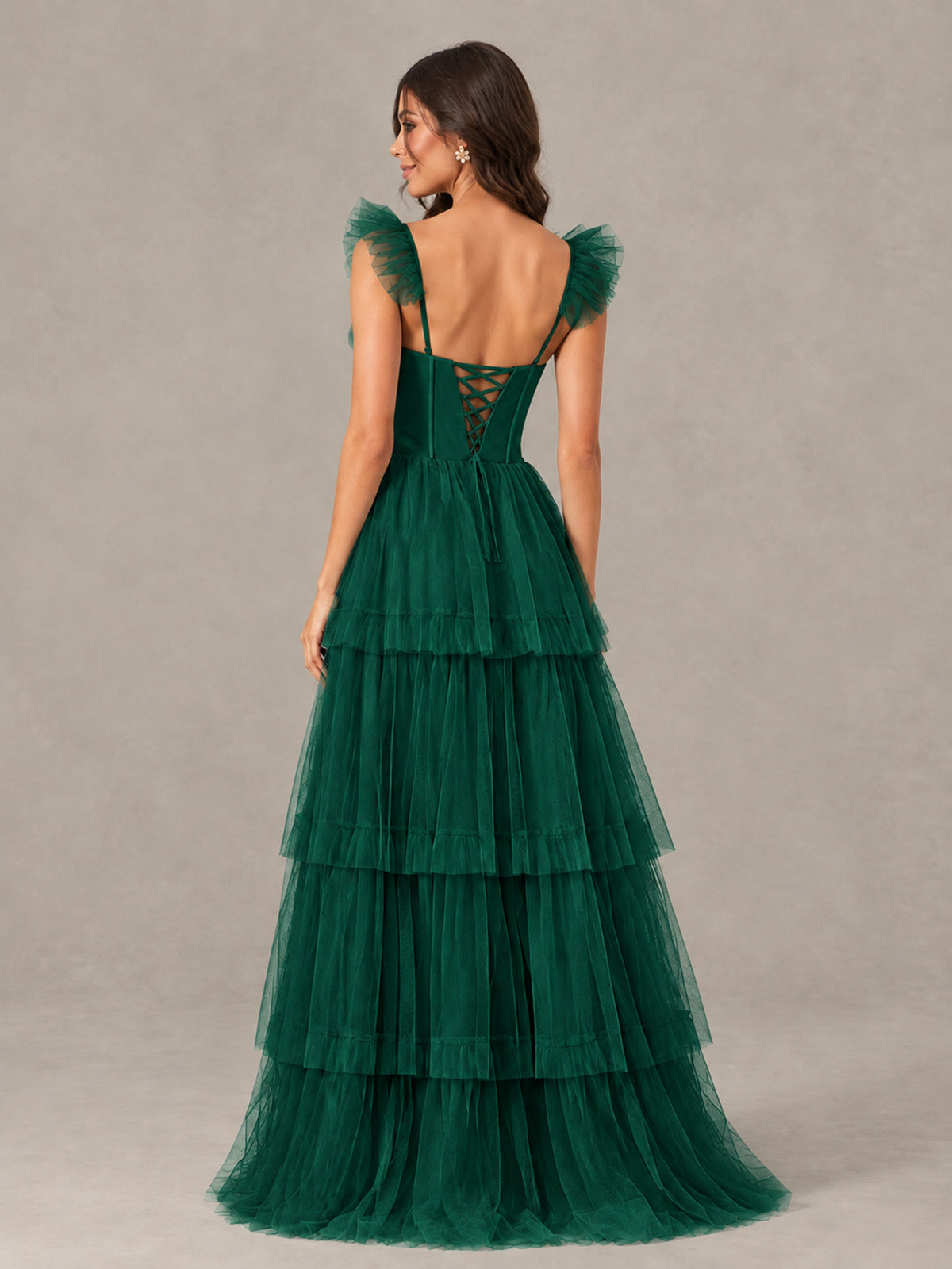 BOLODOO Emerald Green Tiered Tulle Bridesmaid Dress with Slit - Emerald Green - Emerald Green (2)