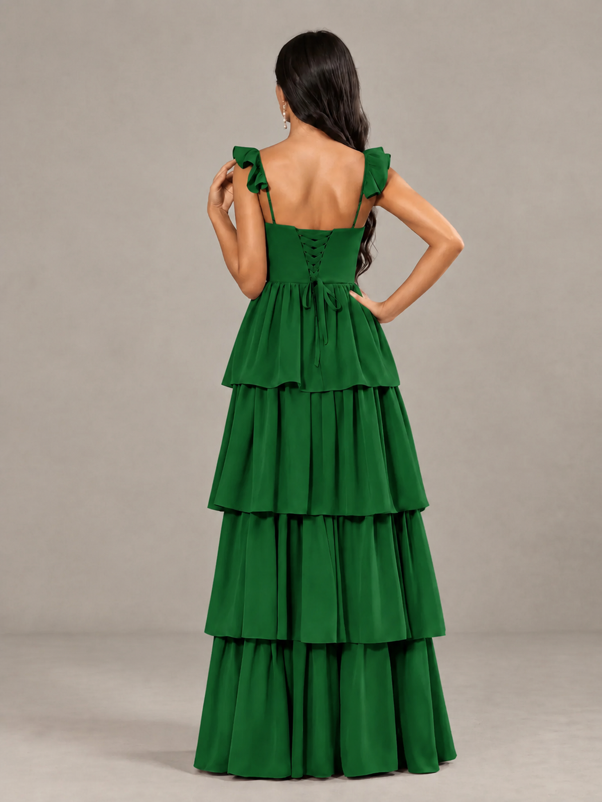 BOLODOO Emerald Green Tiered Maxi Bridesmaid Dress with Slit - Emerald Green