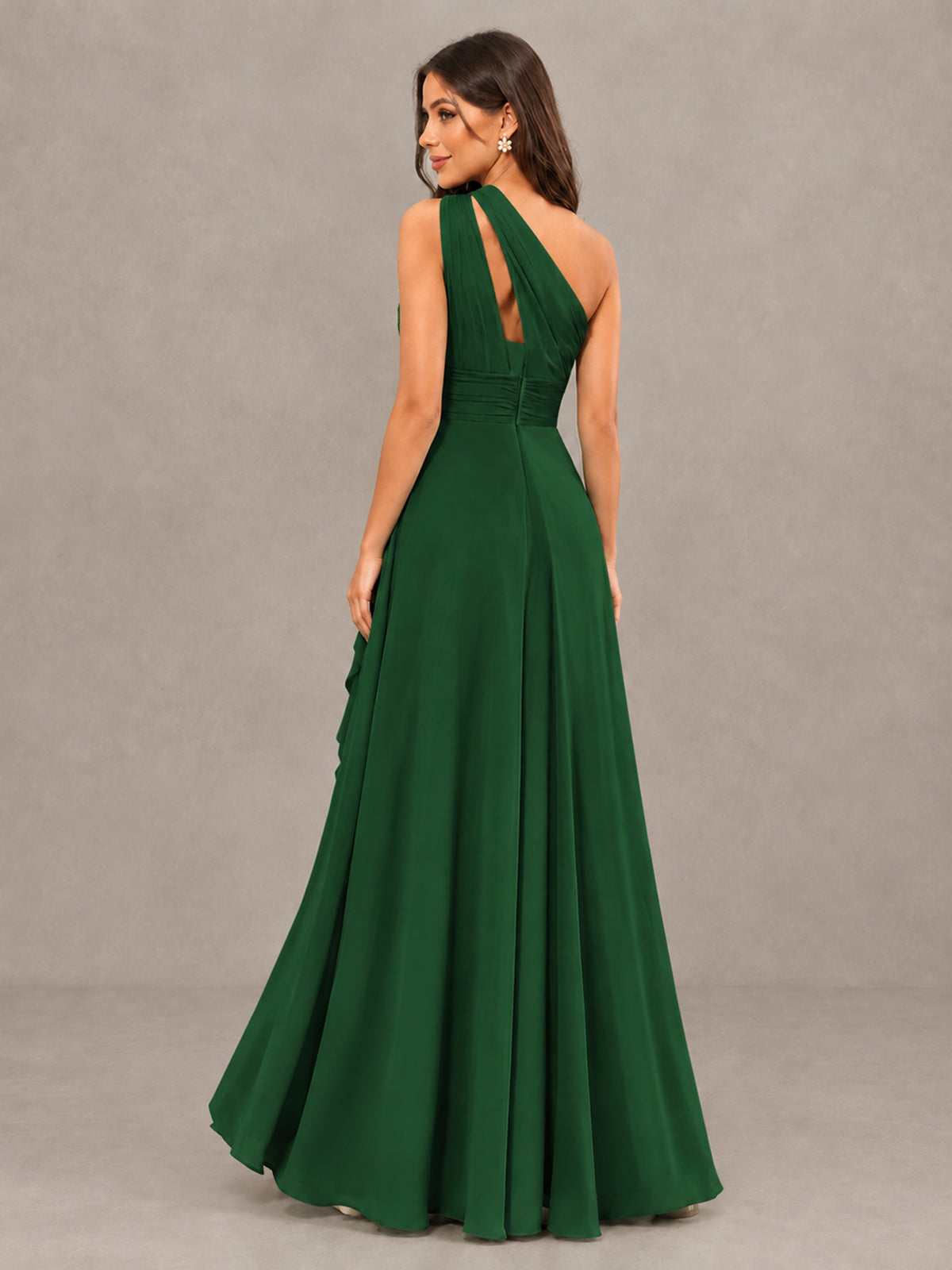BOLODOO Emerald Green One-Shoulder Ruffle Bridesmaid Dress with Slit - Emerald Green - Emerald Green (2)