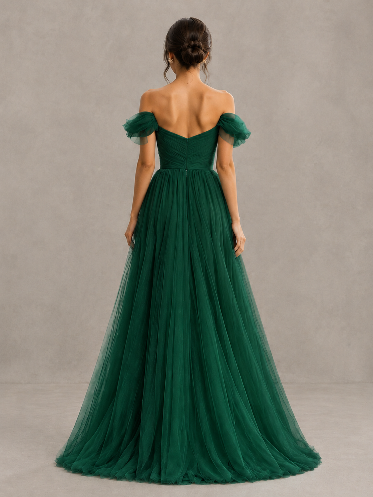 BOLODOO Emerald Green Off-the-Shoulder Ruffle Sleeve A-Line Bridesmaid Dress - Emerald Green - Emerald Green (2)